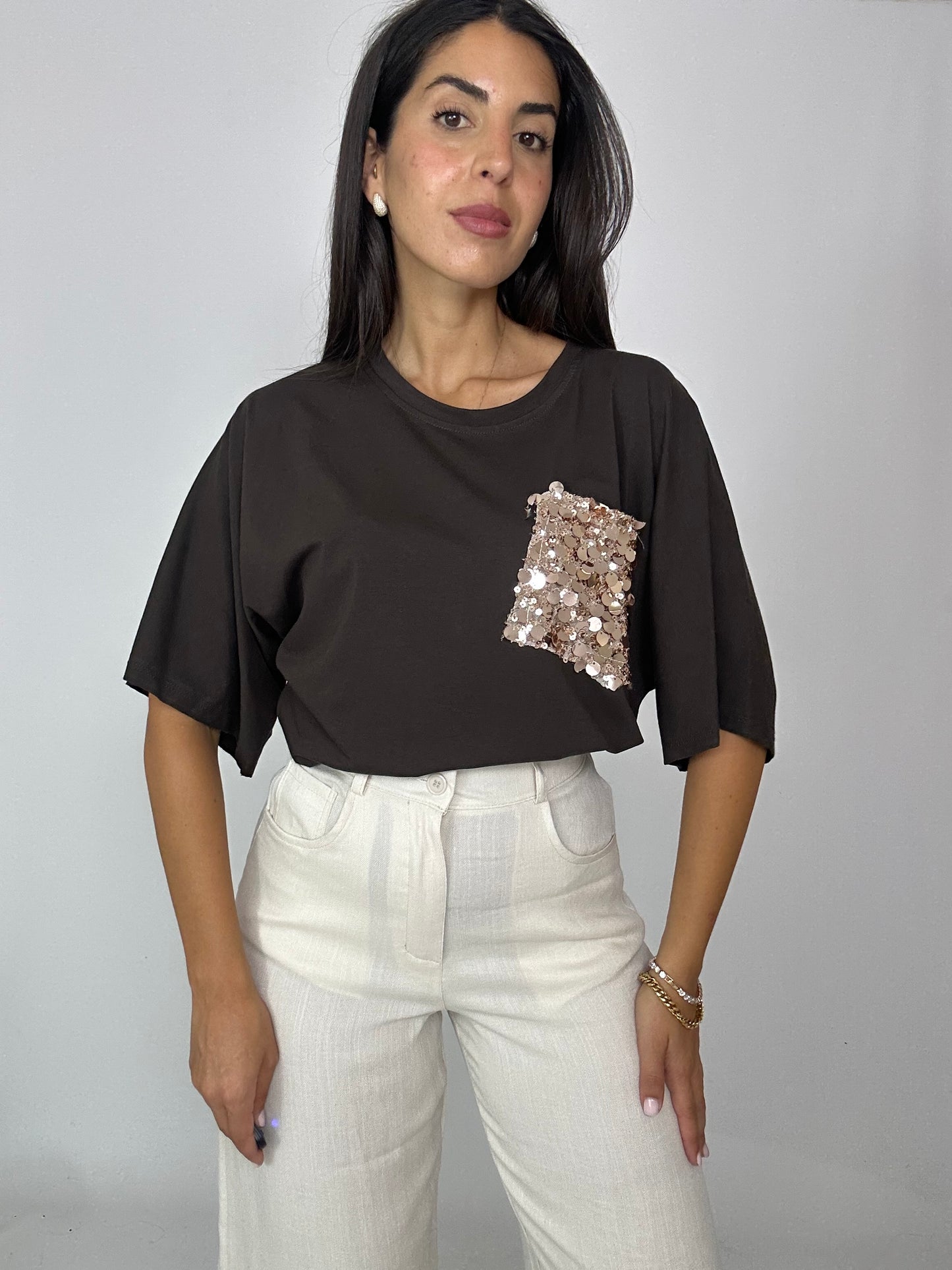 Maglia con tasca paillettes
