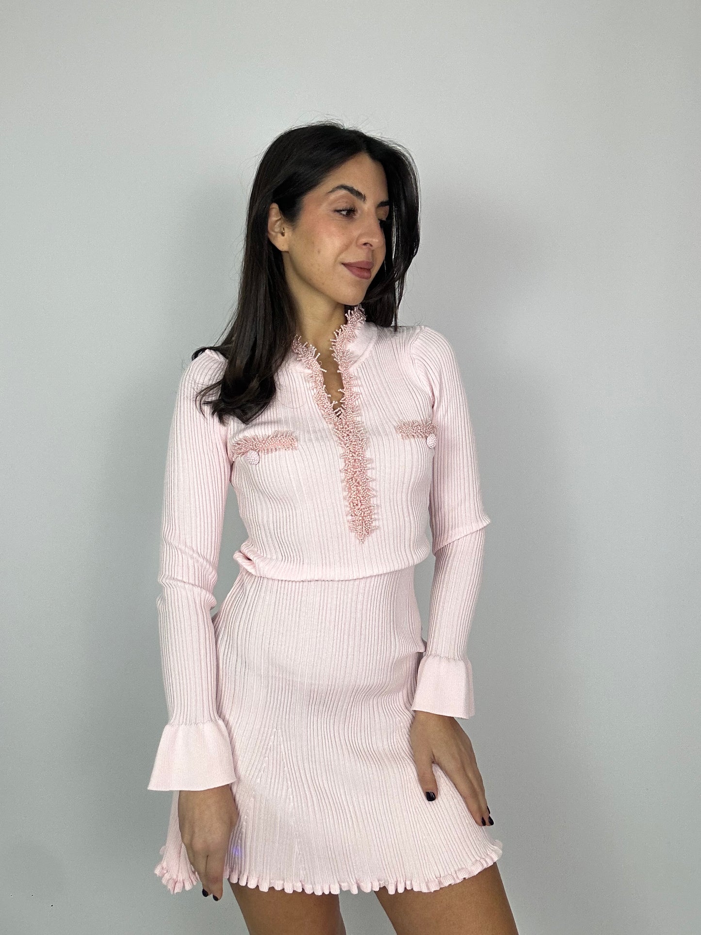 Abito a costine in cotone rosa