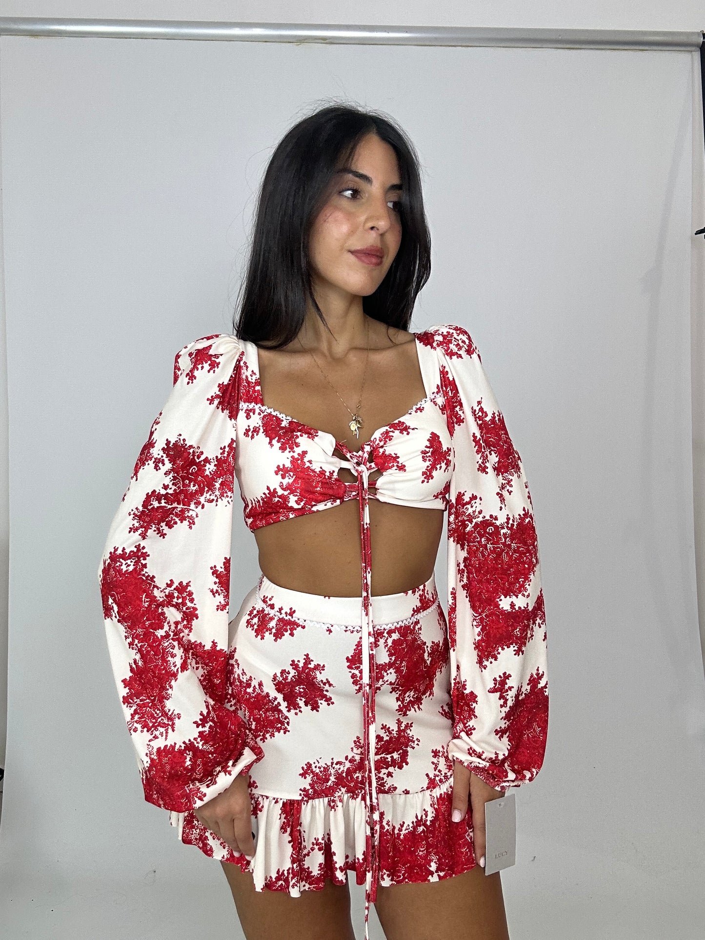 Coordinato top gomma rosso bianco
