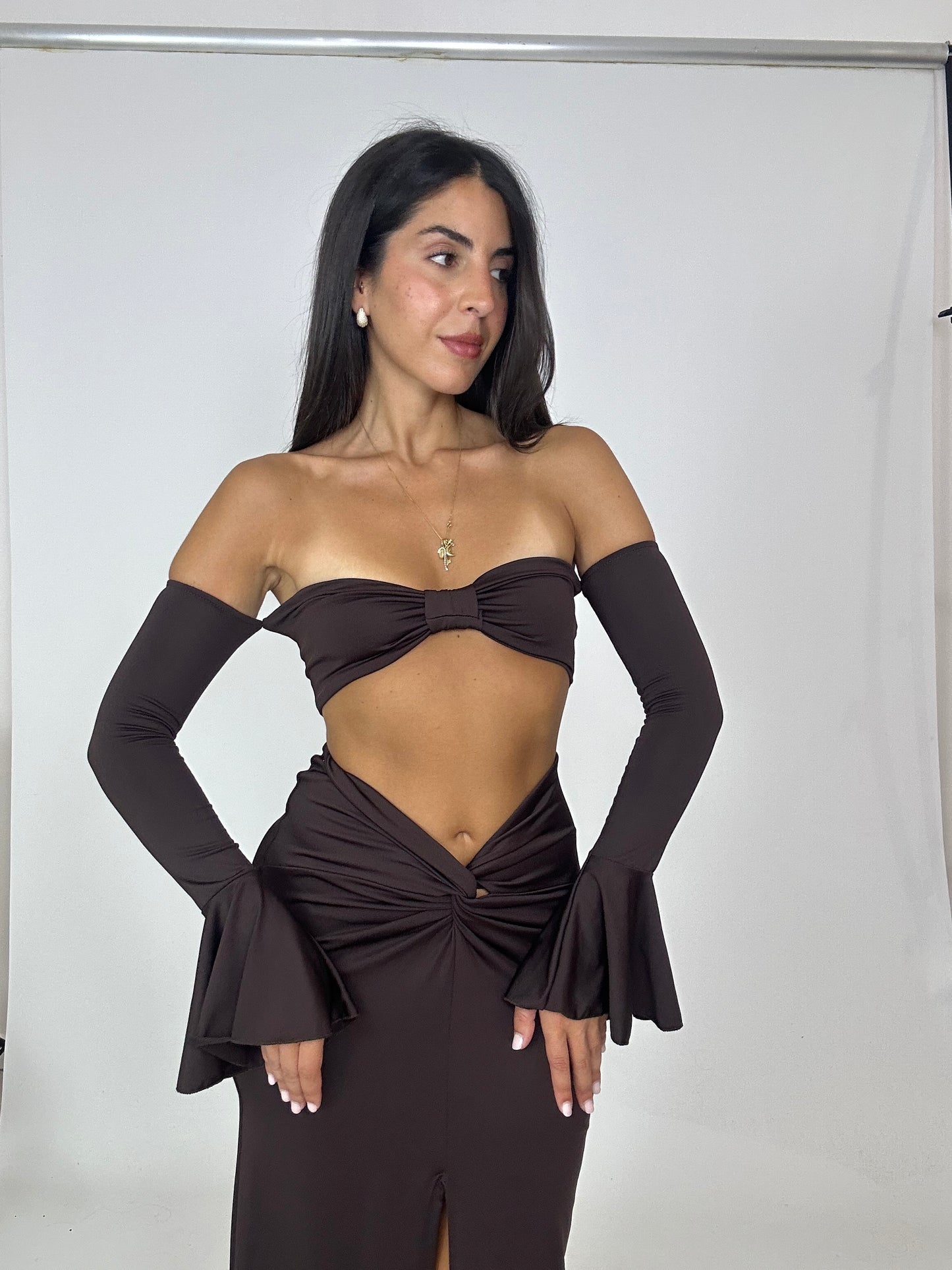 Coordinato marrone top gonna