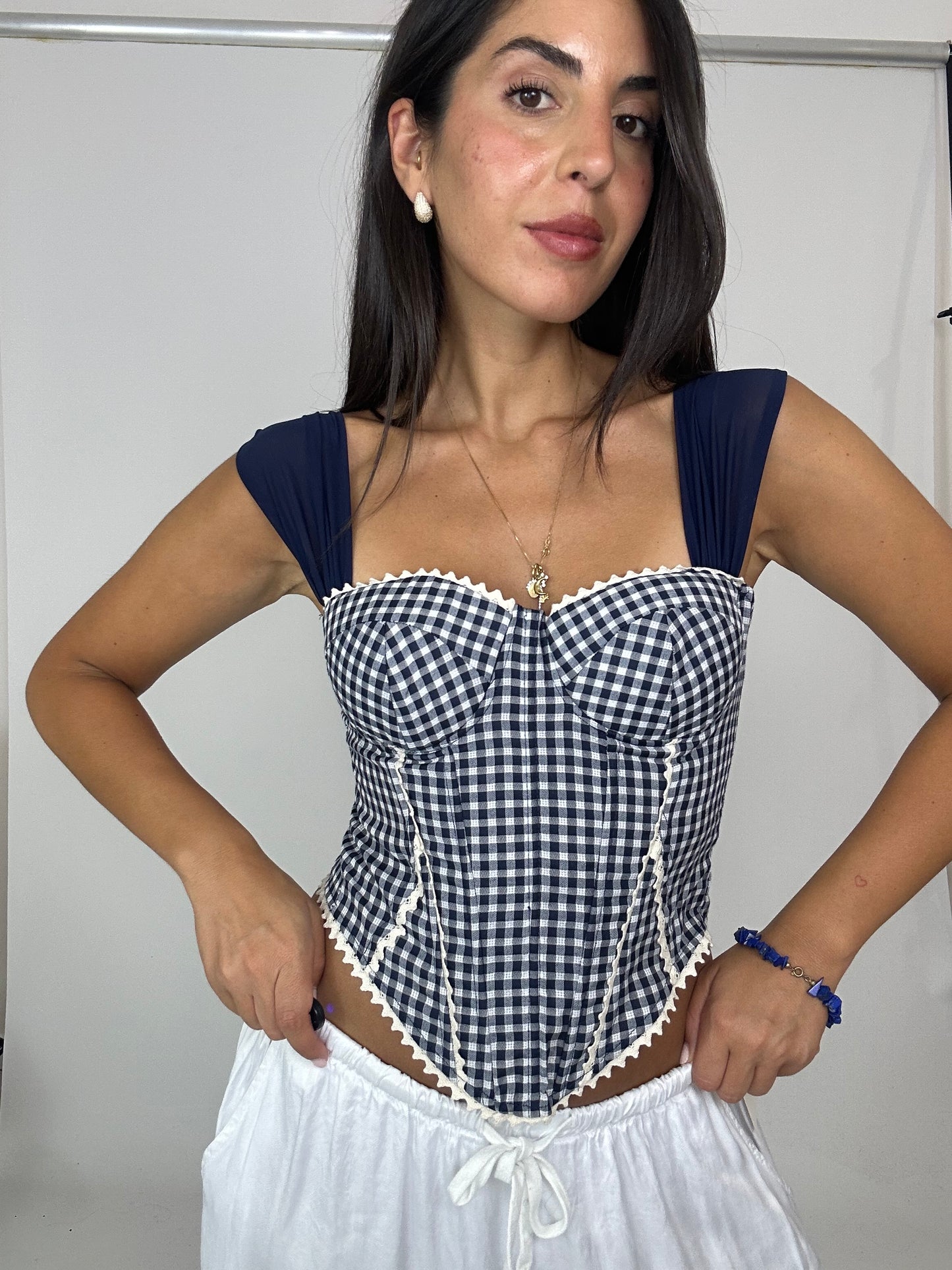 Corsetto blu e bianco quadretti