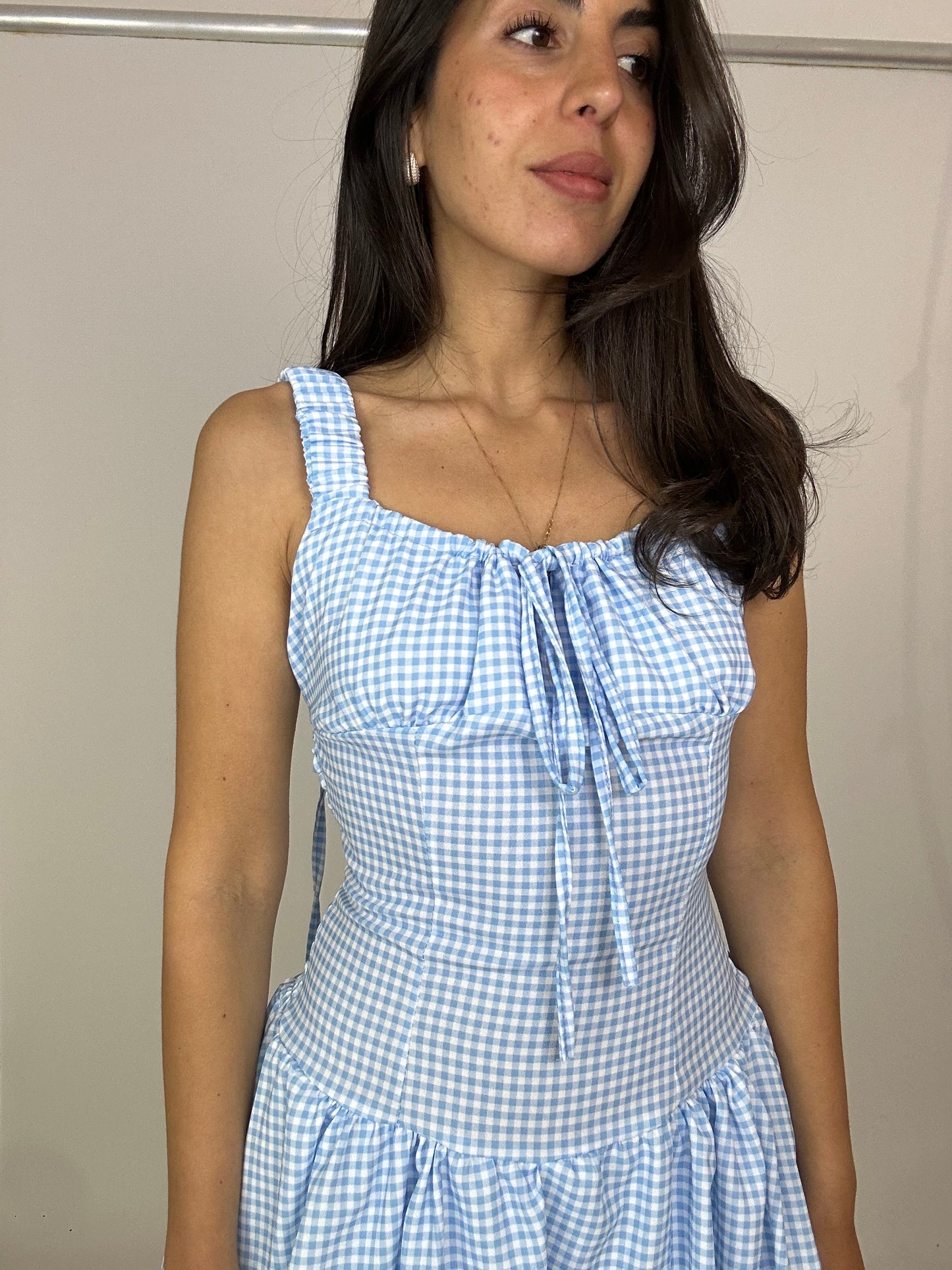 Vestito quadretti azzurro e bianco