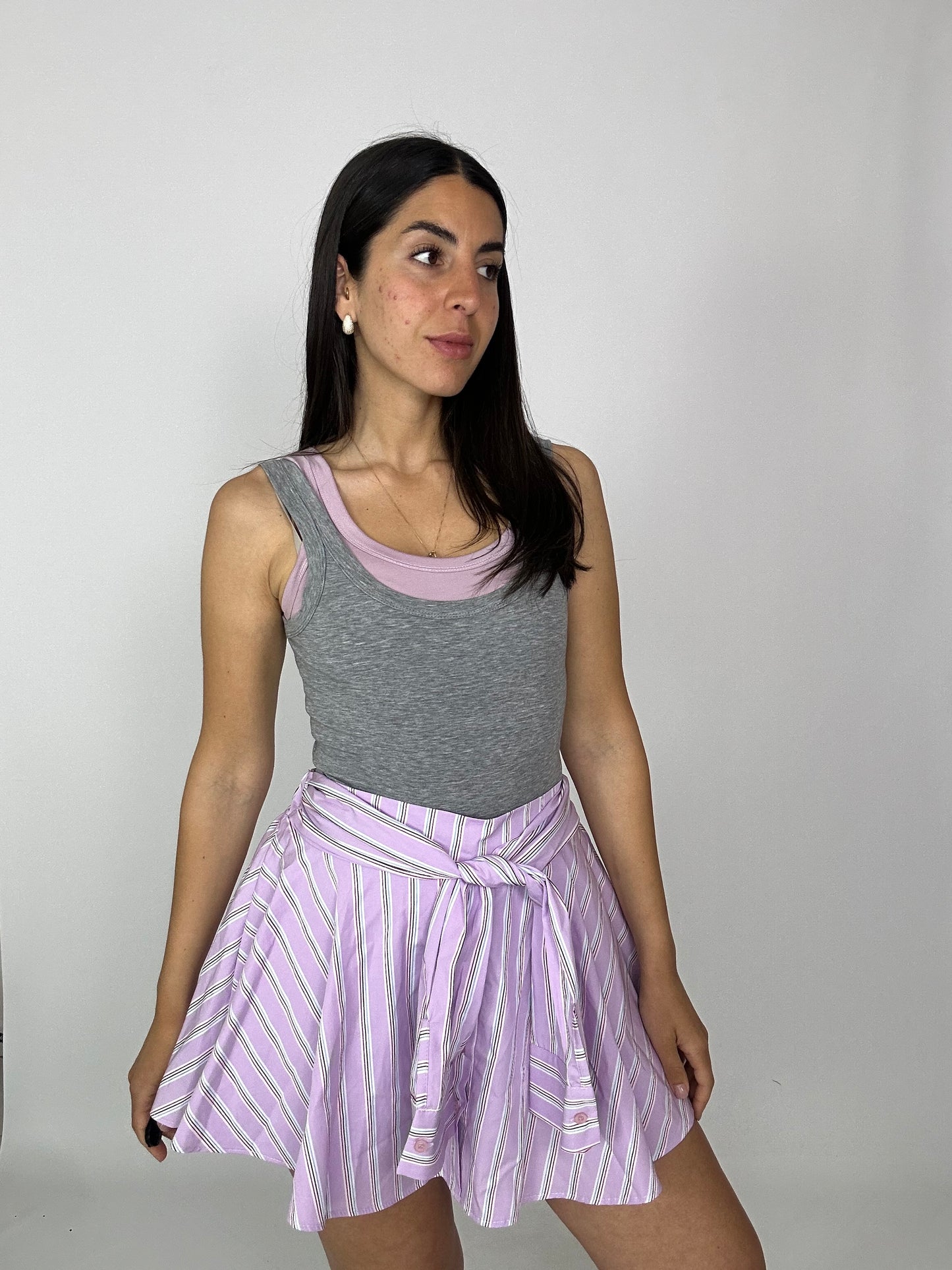 Pantagonna camicia lilla gessata