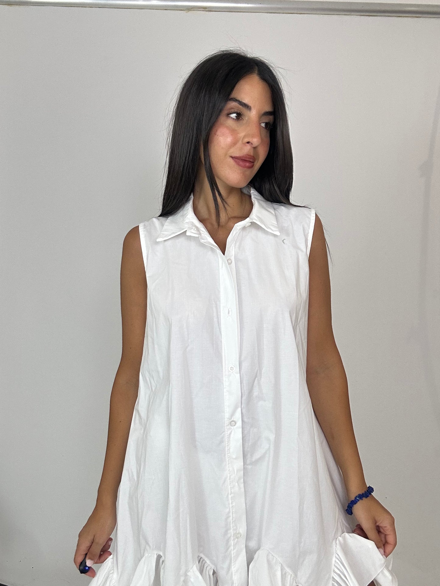 Abito camicia in cotone con balza