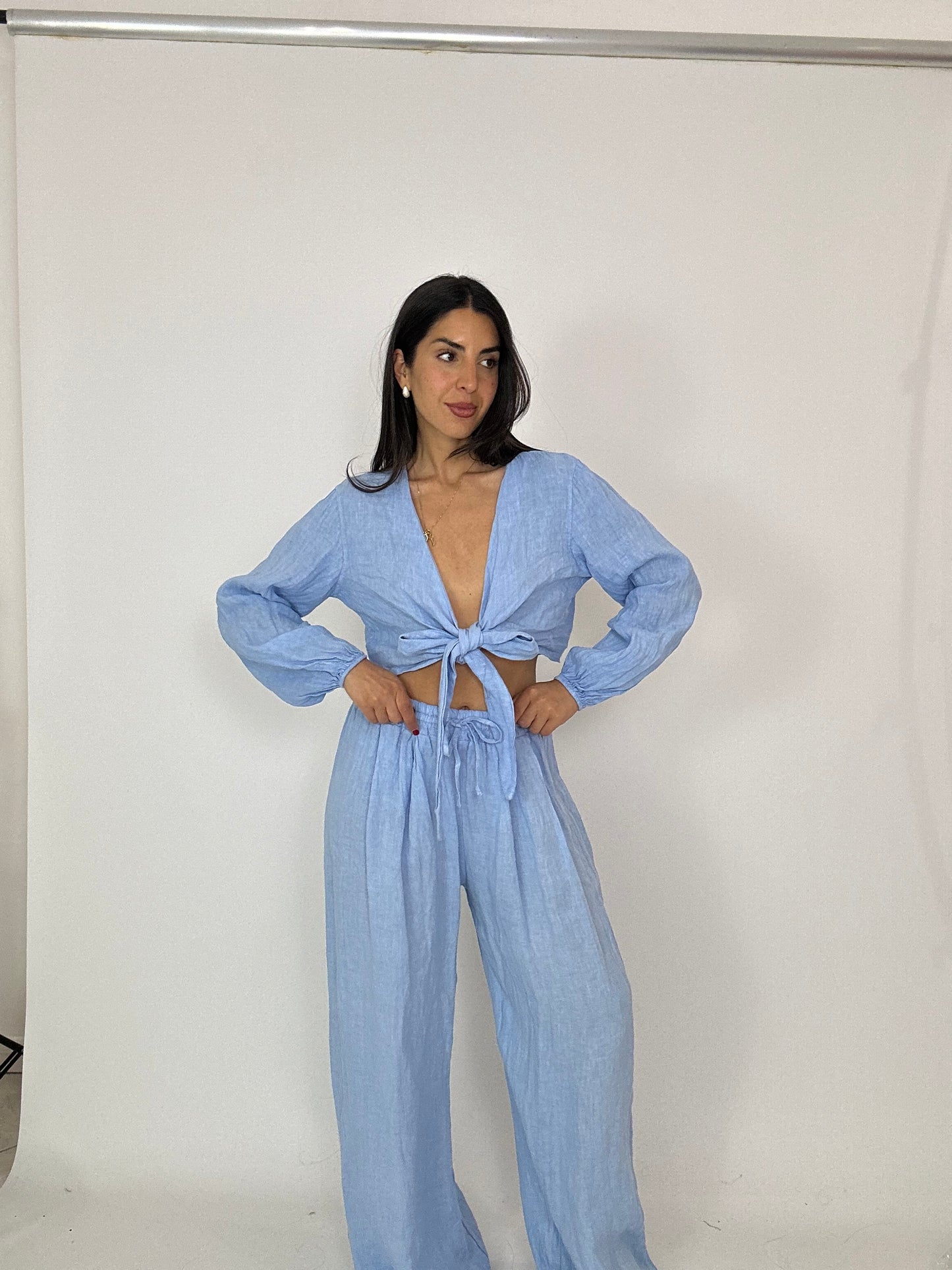 Completo 100% lino azzurro