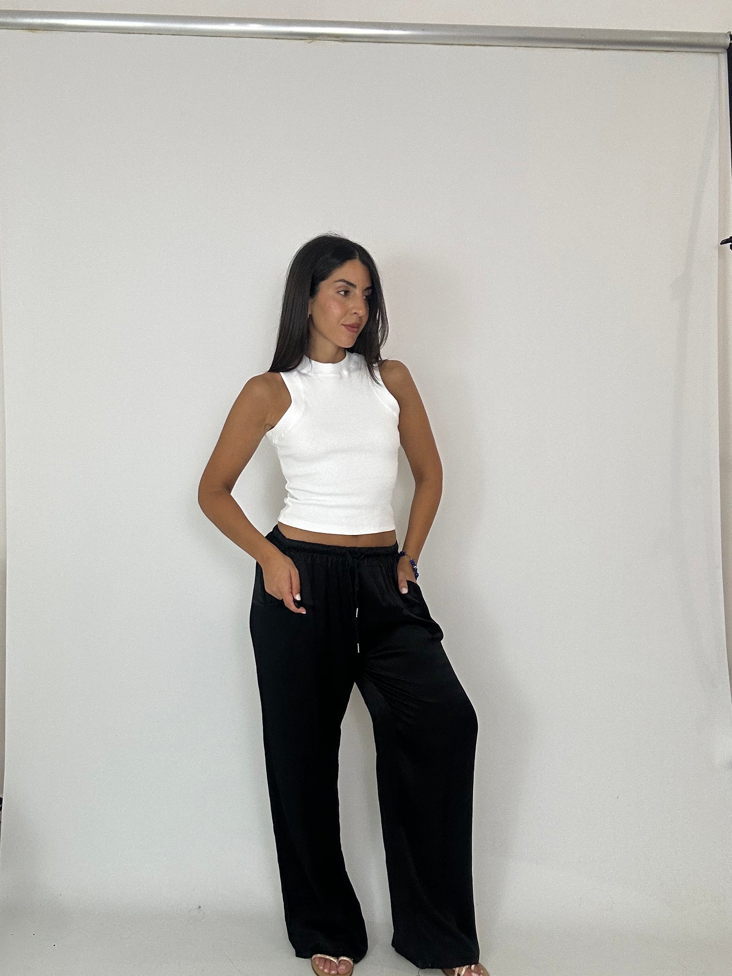 Pantalone in raso nero
