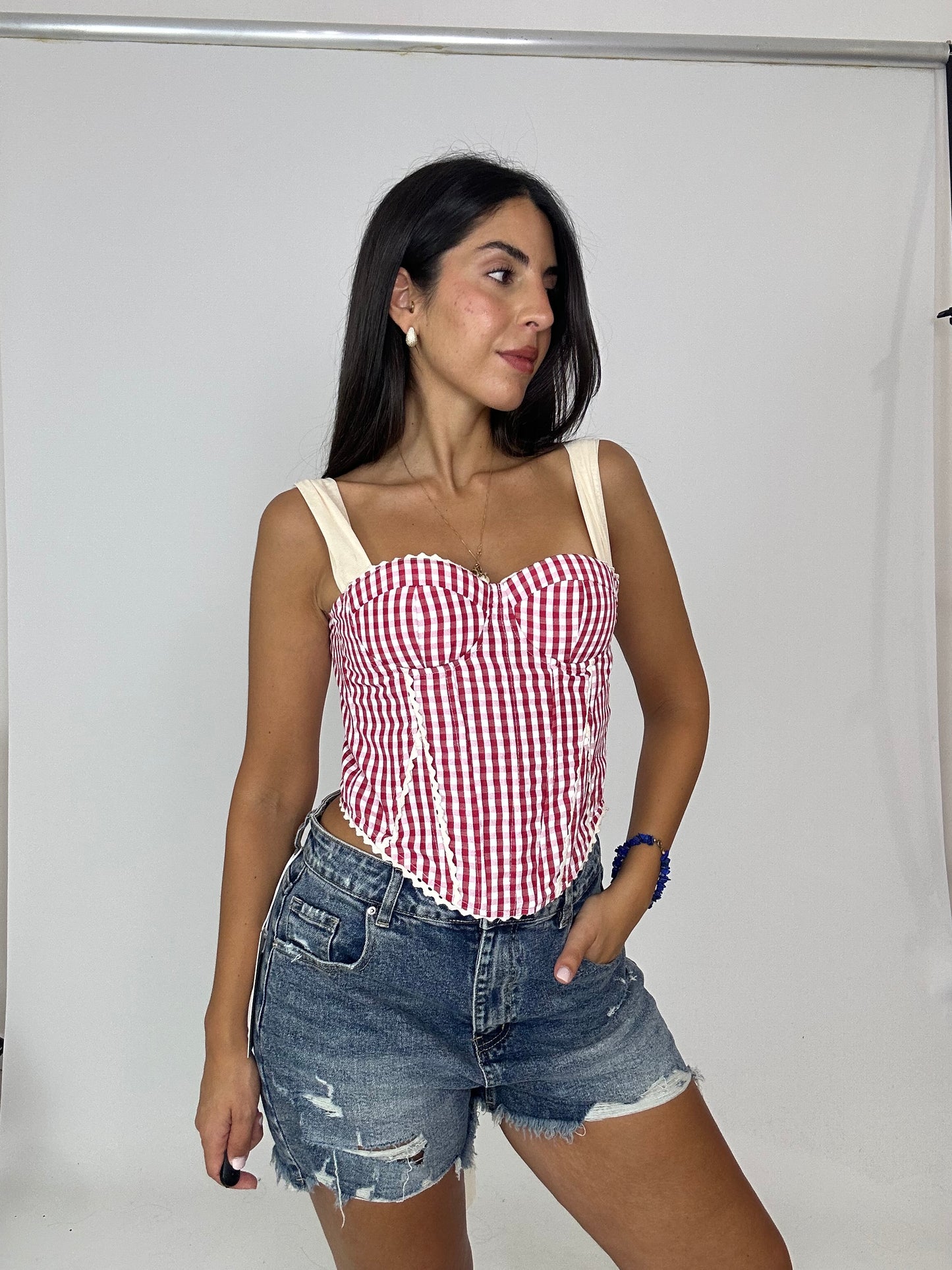Corsetto quadretti rosso bianco