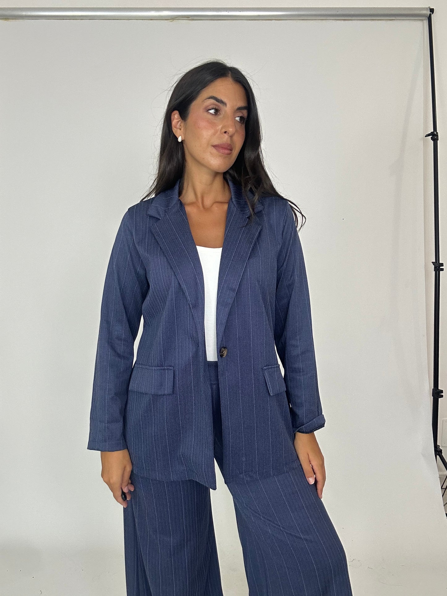Tailleur gessato blu