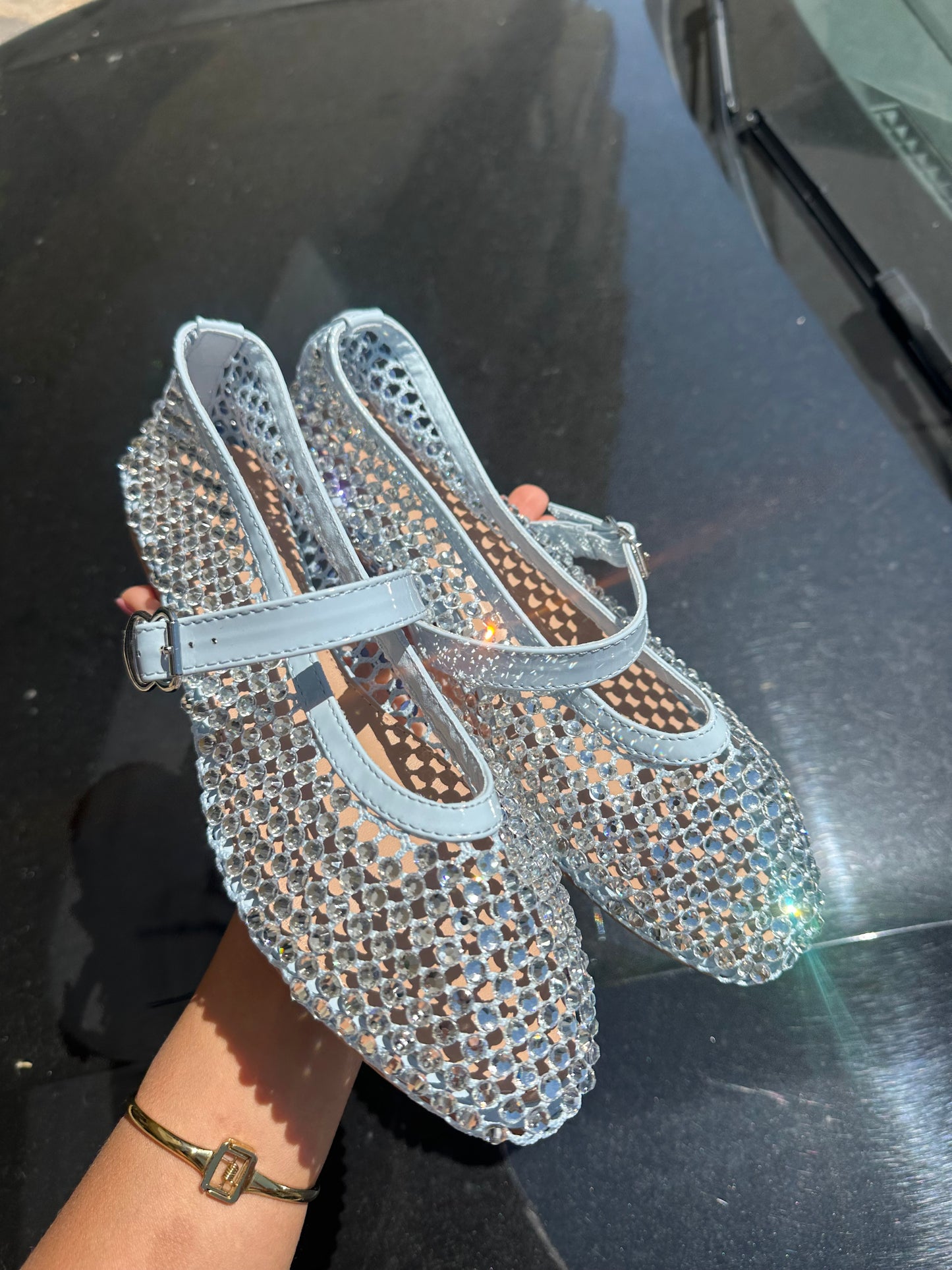 Ballerine azzurre brillantinate