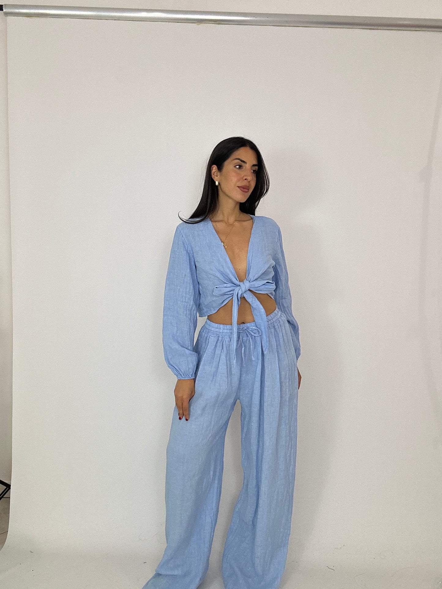 Completo 100% lino azzurro