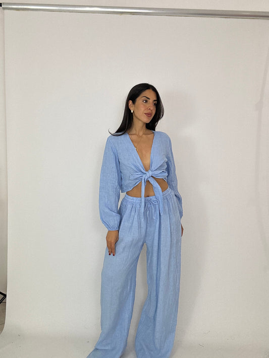 Completo 100% lino azzurro