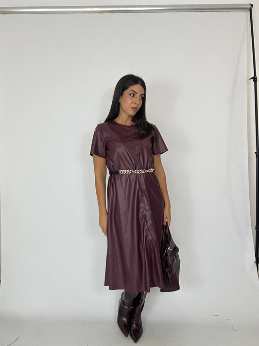 Abito midi in eco pelle vinaccio