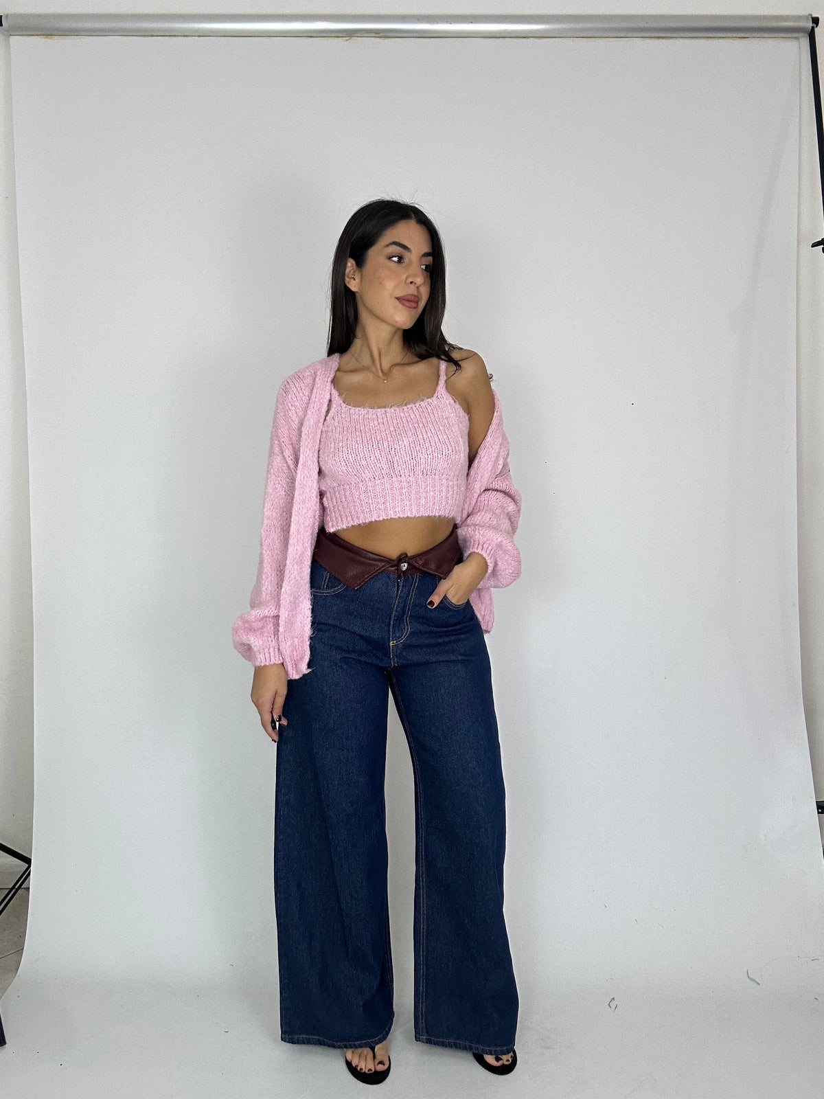 Denim Justwest con risvolto bordeaux
