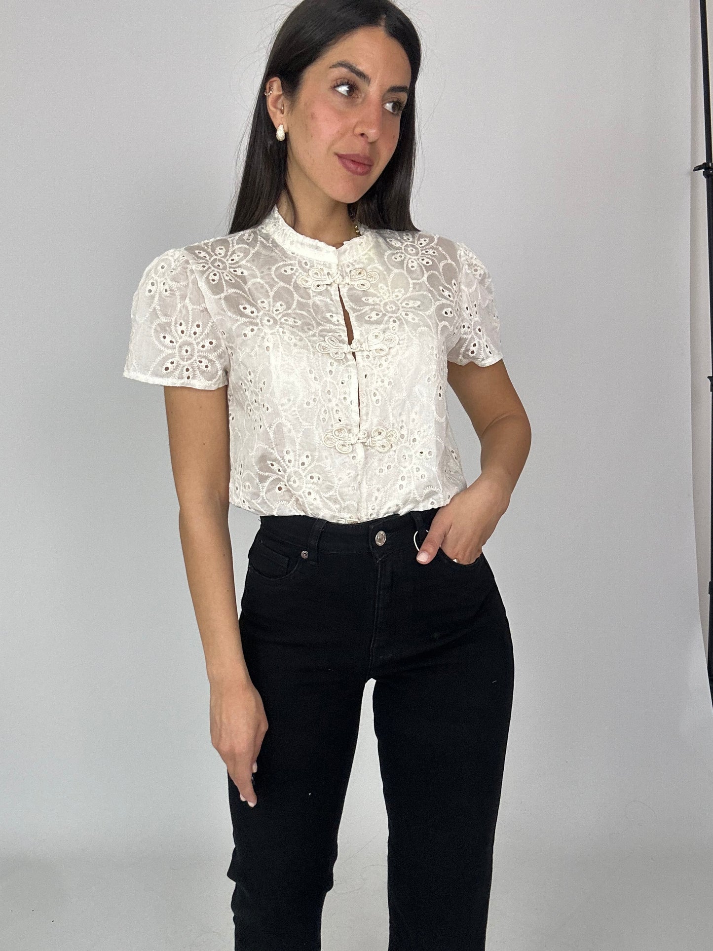 Jeans nero gamba dritta elastico