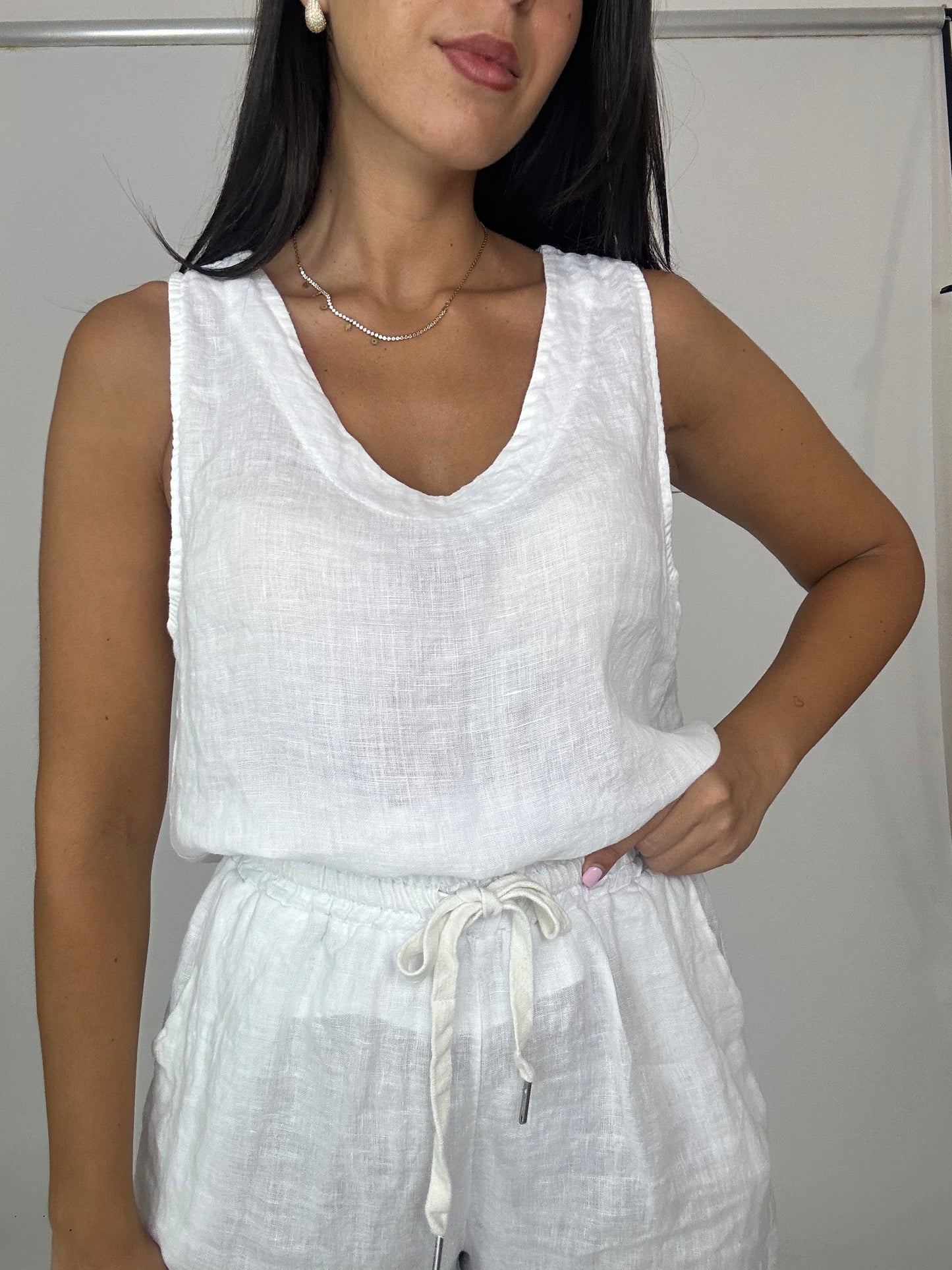 Coordinato 100% Lino bermuda e canotta