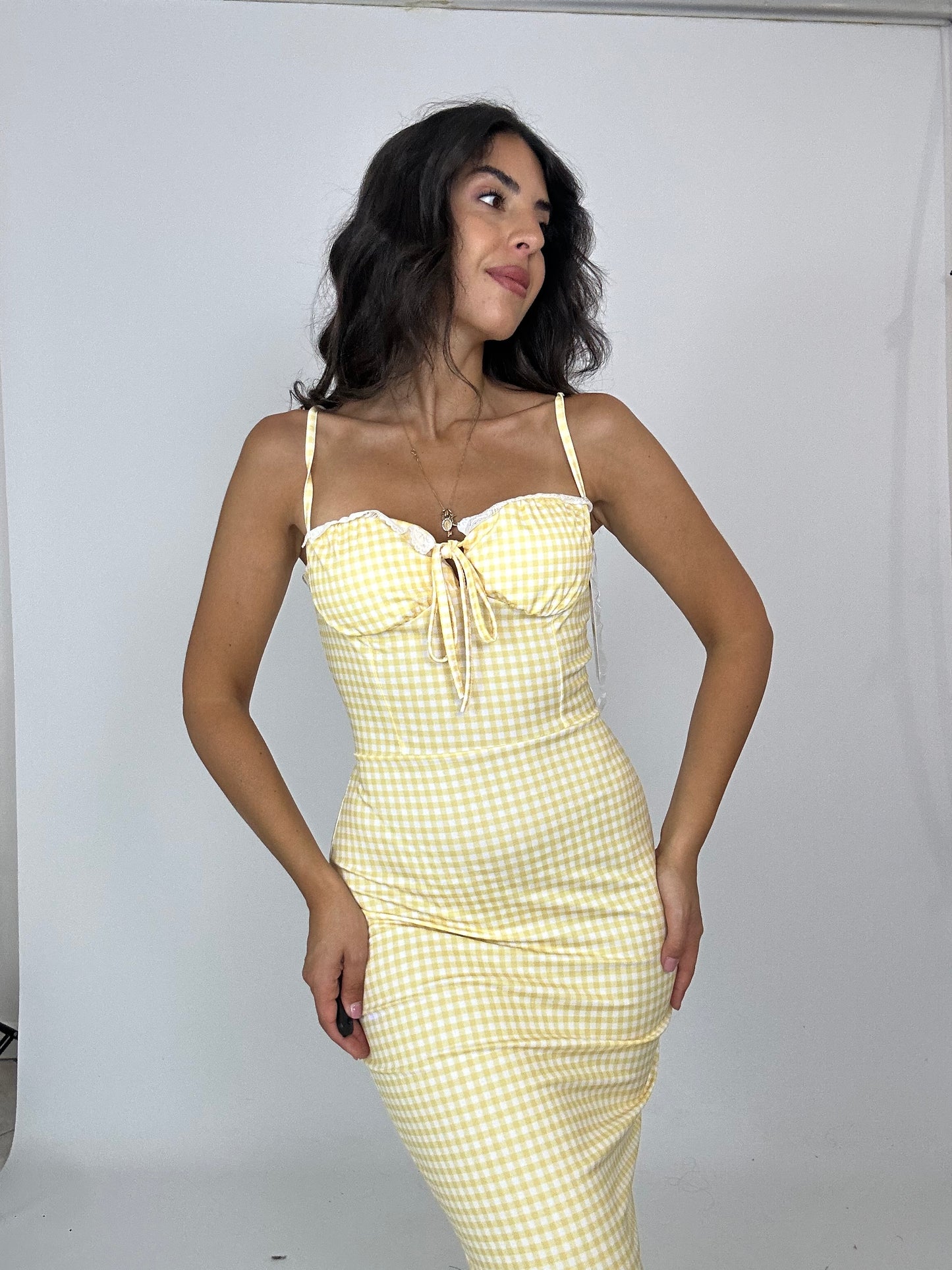 Tubino midi a quadretti giallo