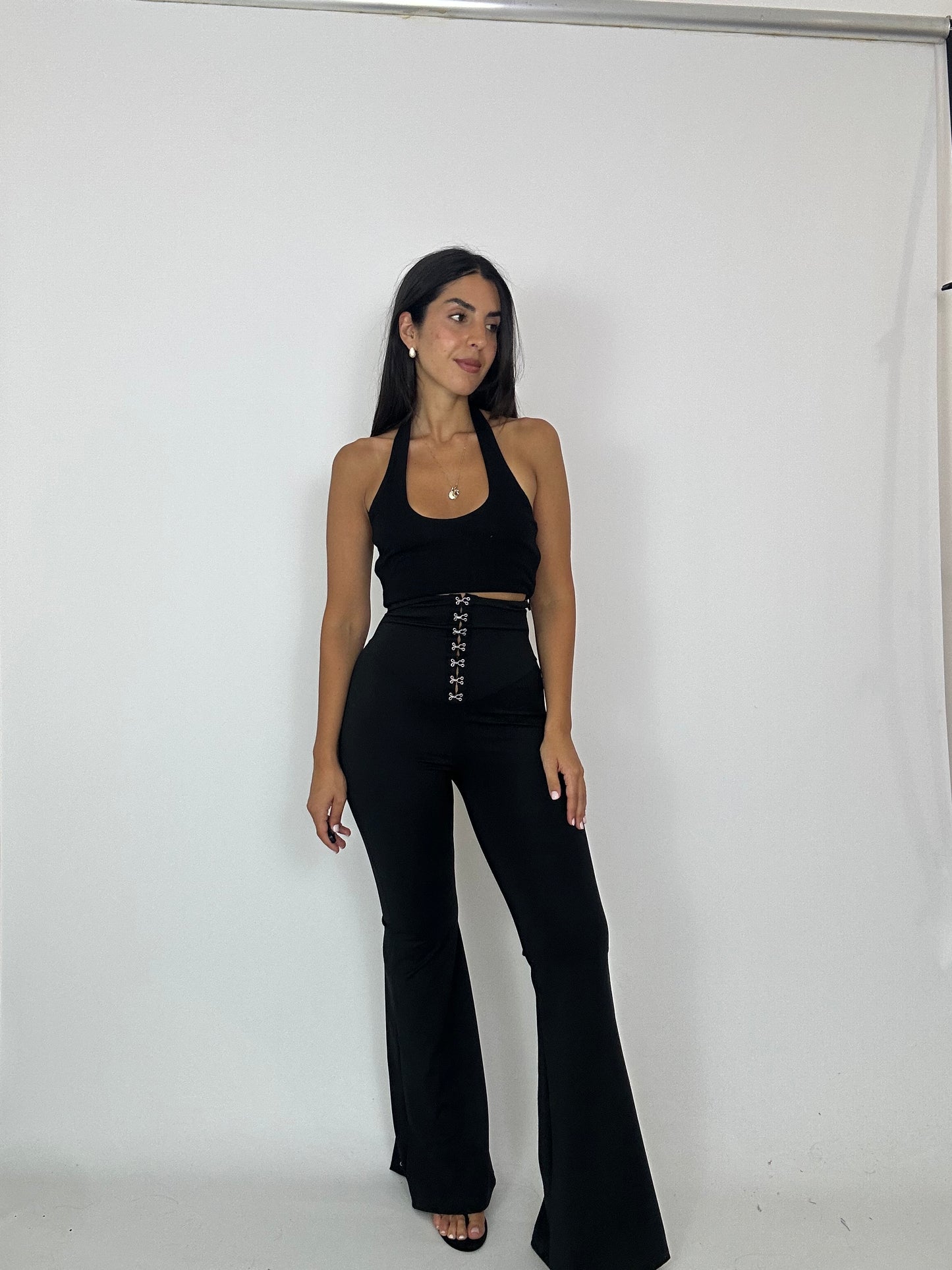 Pantalone elastico vita alta nero