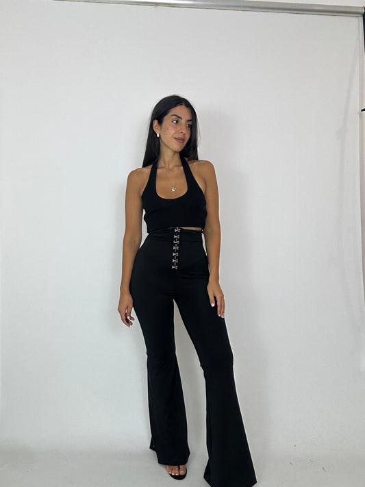 Pantalone elastico vita alta nero