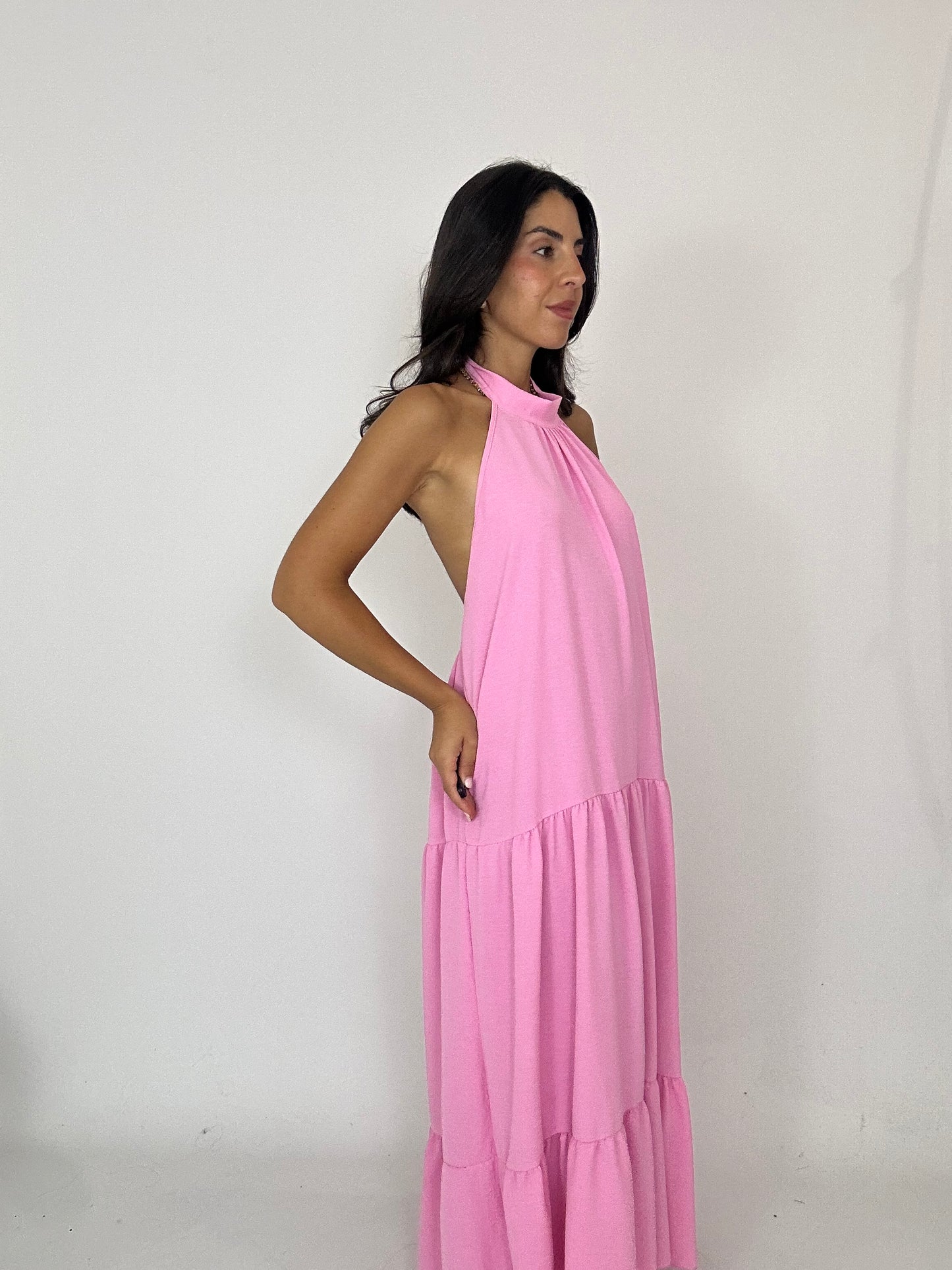 Abito rosa scollato