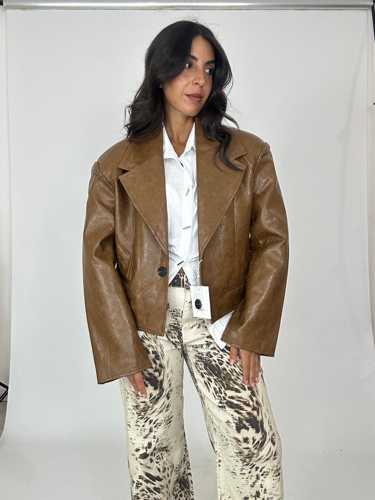 Giacca eco pelle marrone