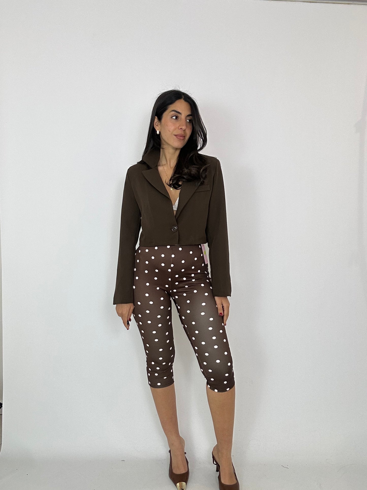 Capri pants marrone pois