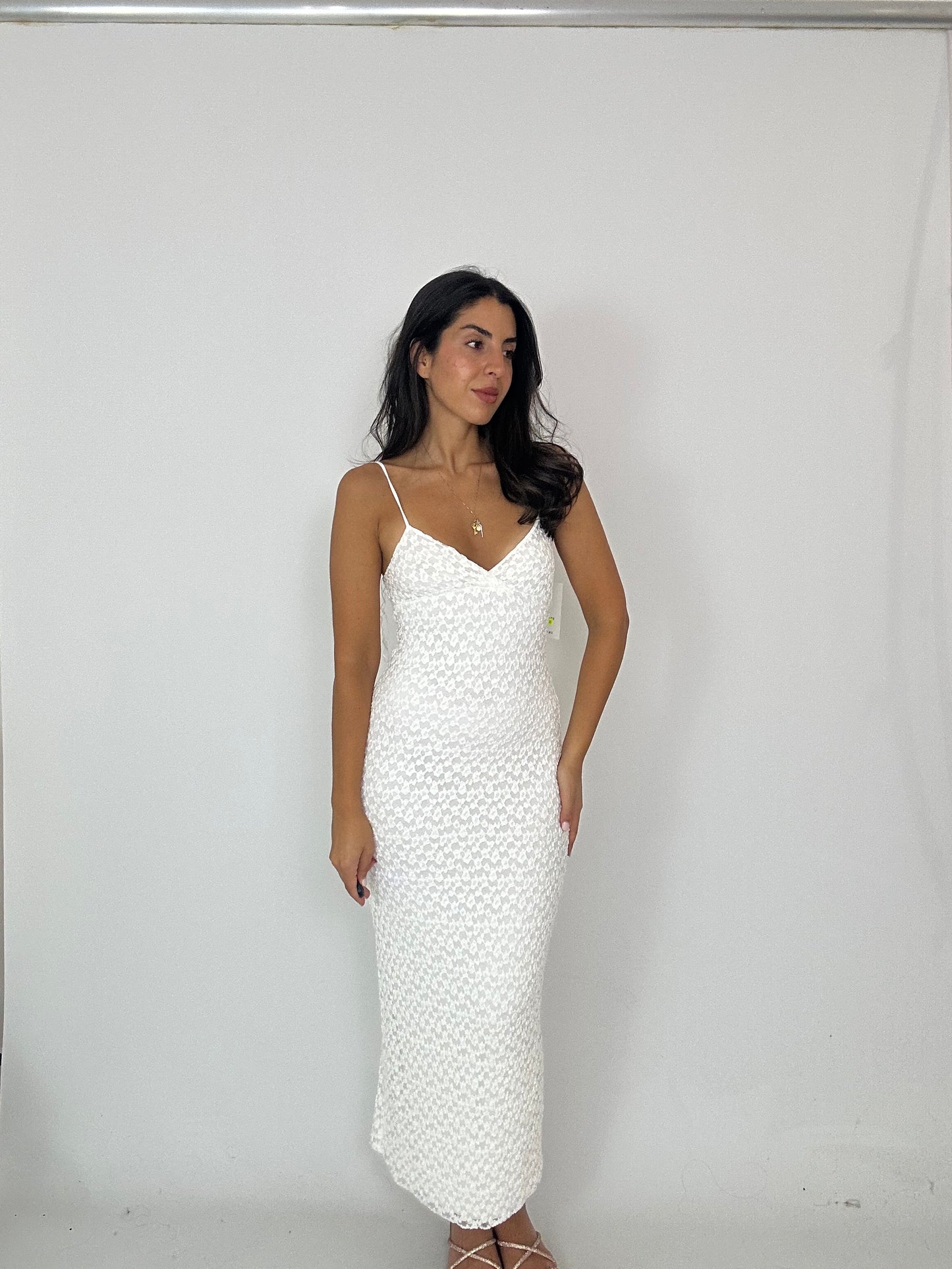 Abito midi bianco effetto merletto