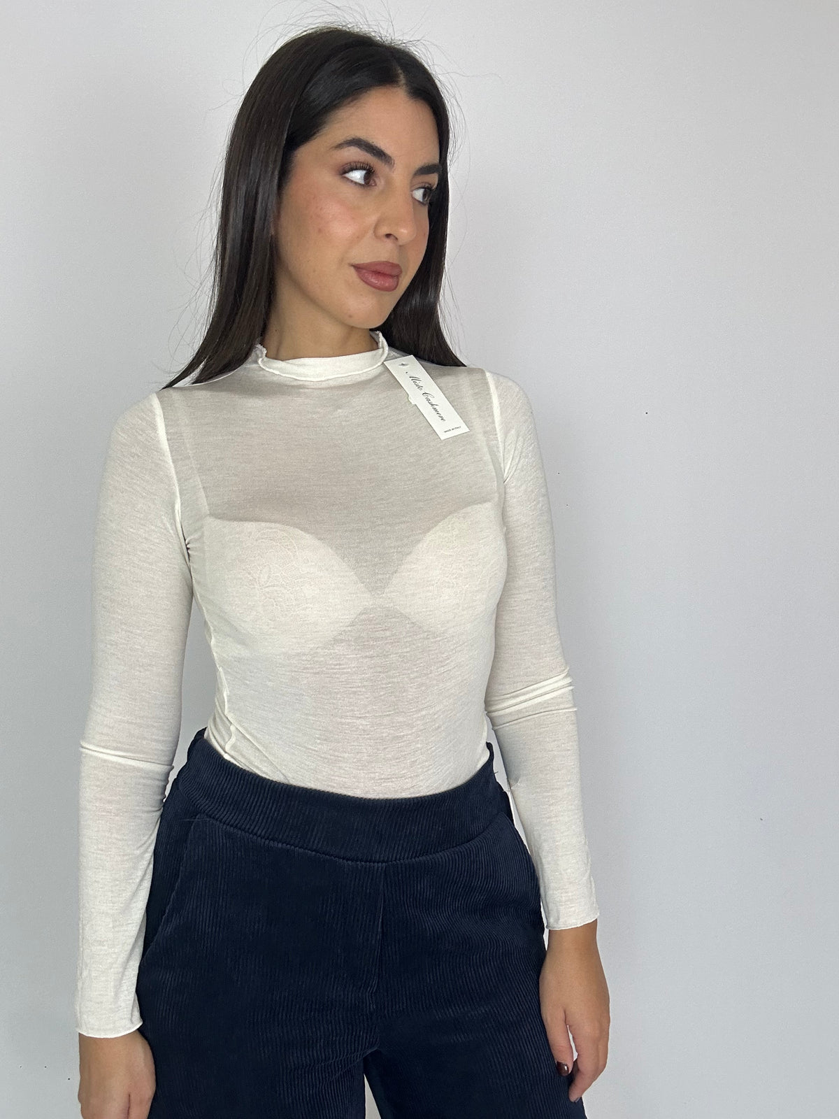 Maglia misto cashmere panna
