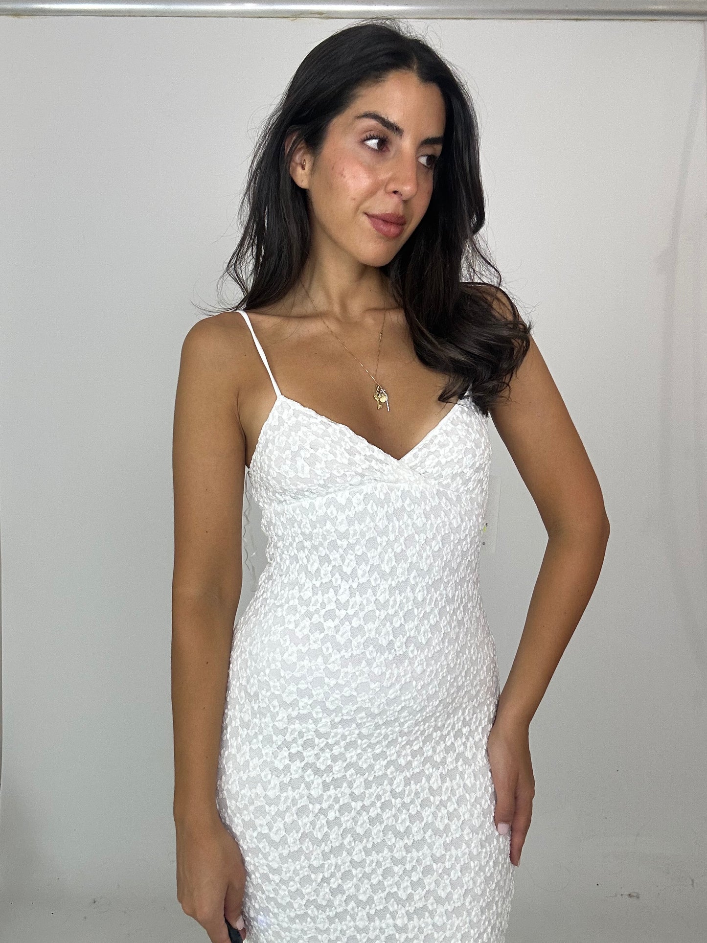 Abito midi bianco effetto merletto