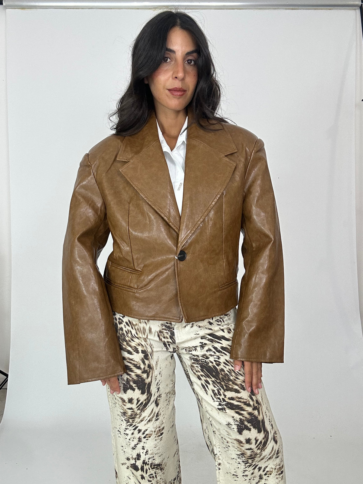 Giacca eco pelle marrone