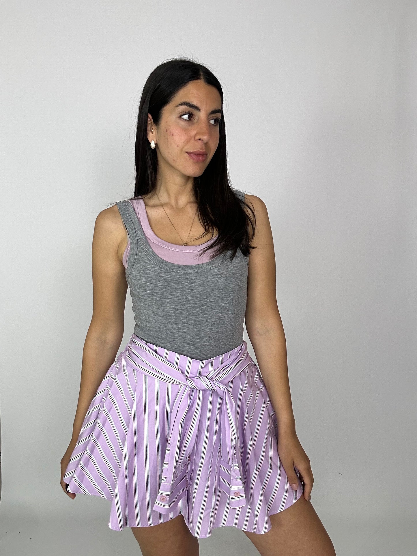 Pantagonna camicia lilla gessata