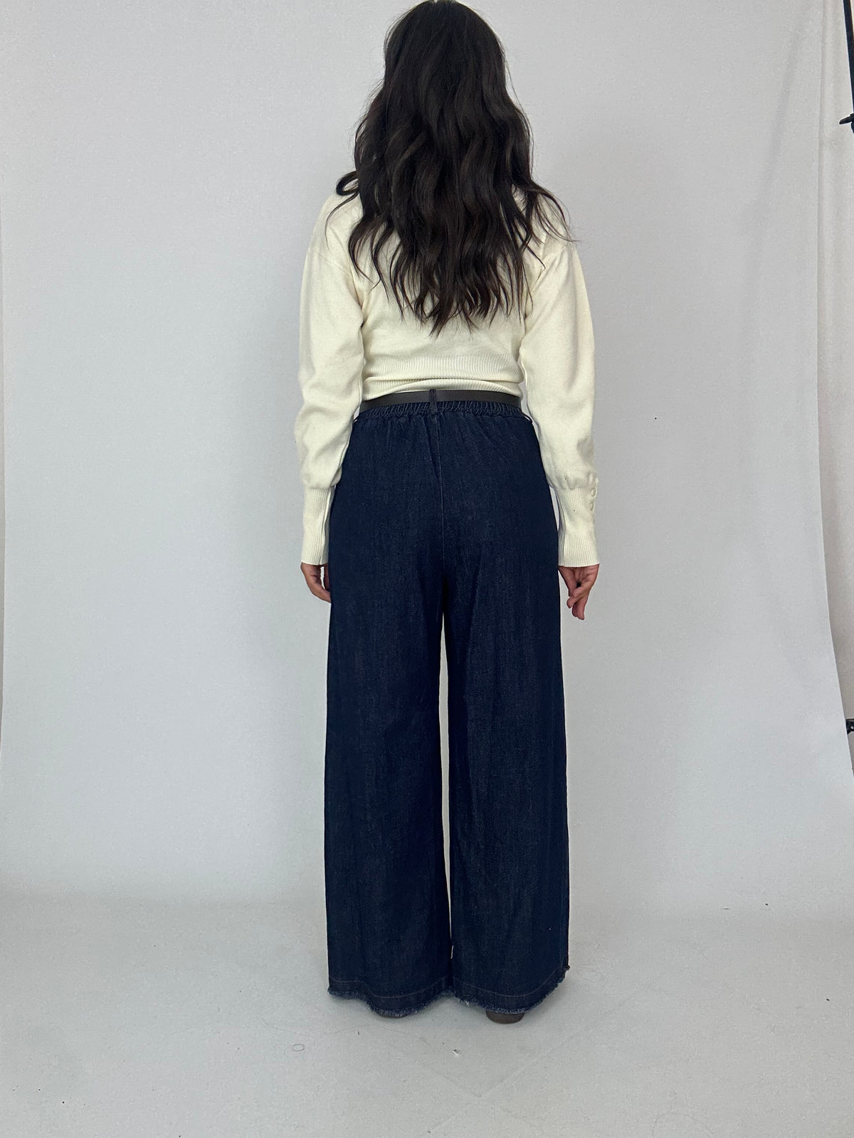 Jeans gamba larga senza bottone