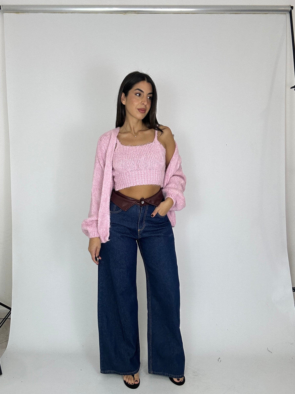 Denim Justwest con risvolto bordeaux