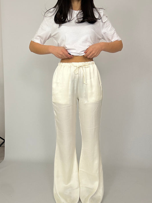 Pantalone zampa in raso lumina