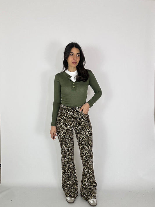 Pantalone a costine-leopardato
