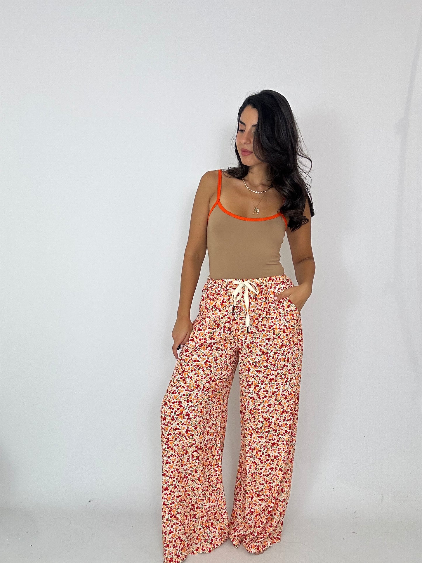 Pantalone fiori arancione