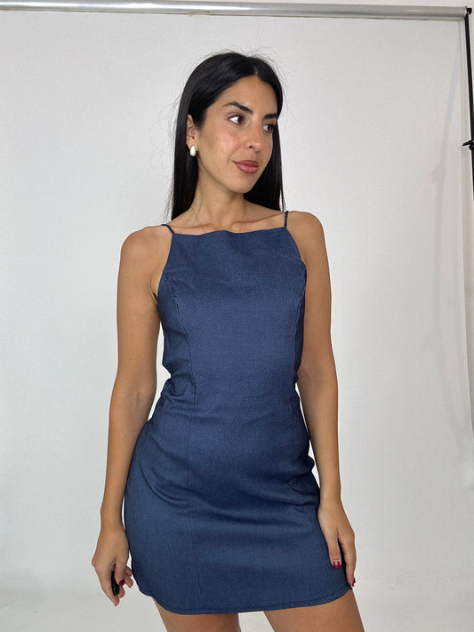Mini dress Denim scollo sulla schiena