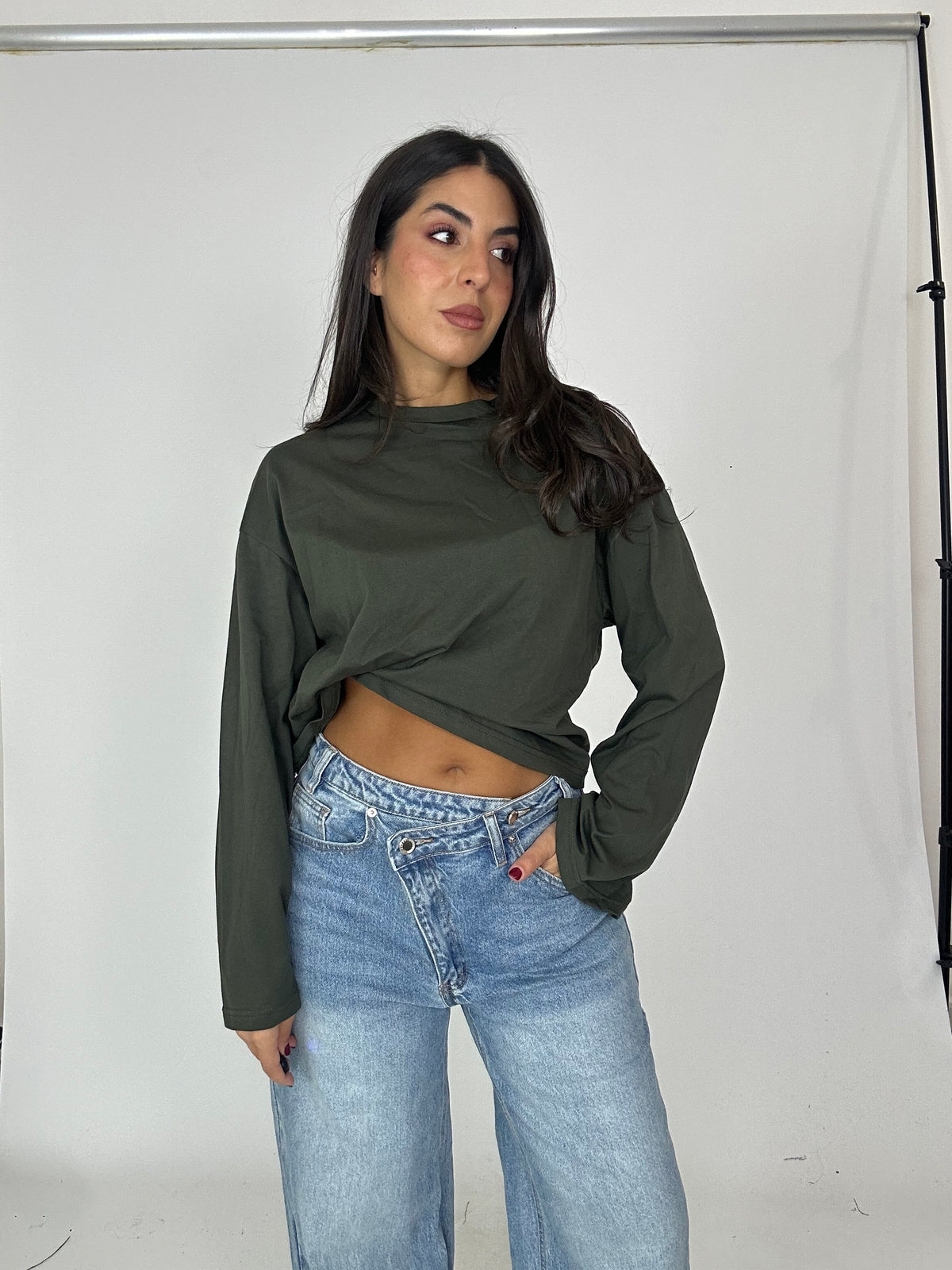 Maglia verde manica larga