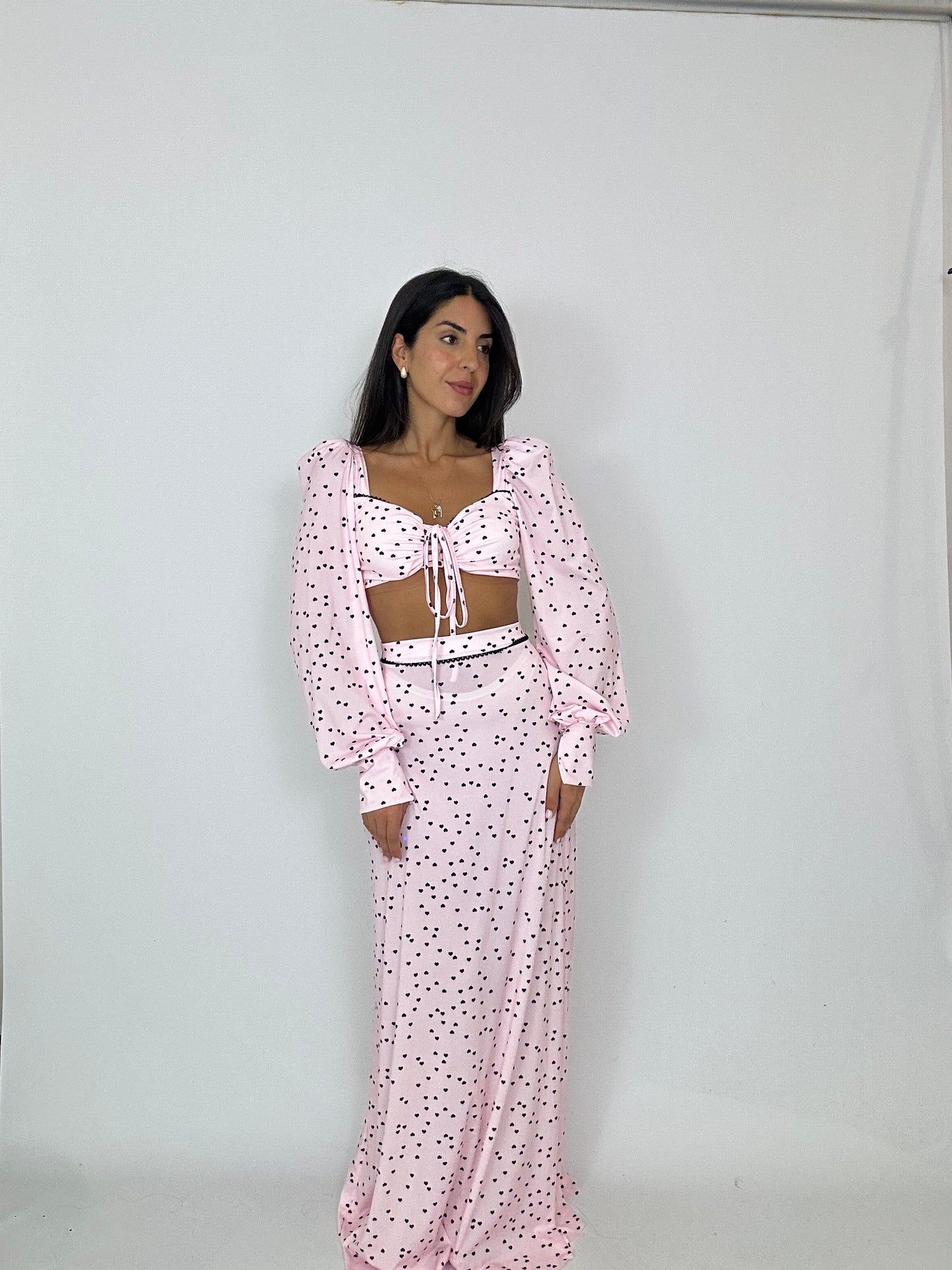 Coordinato gonna top cuori rosa