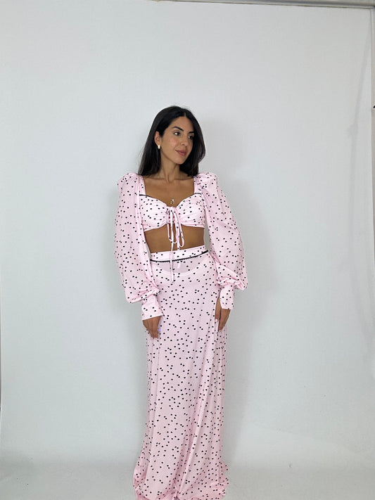 Coordinato gonna top cuori rosa