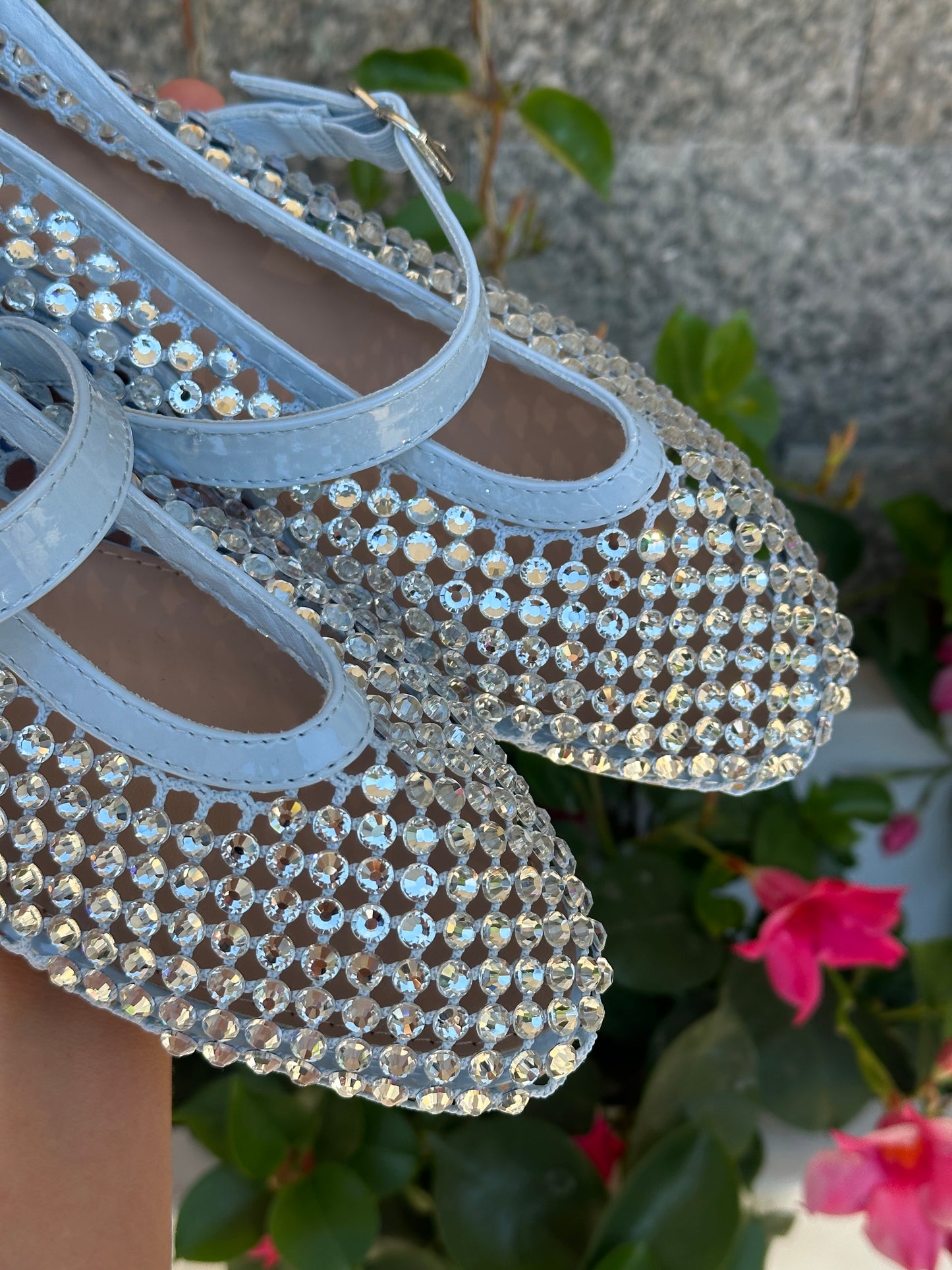 Ballerine azzurre brillantinate