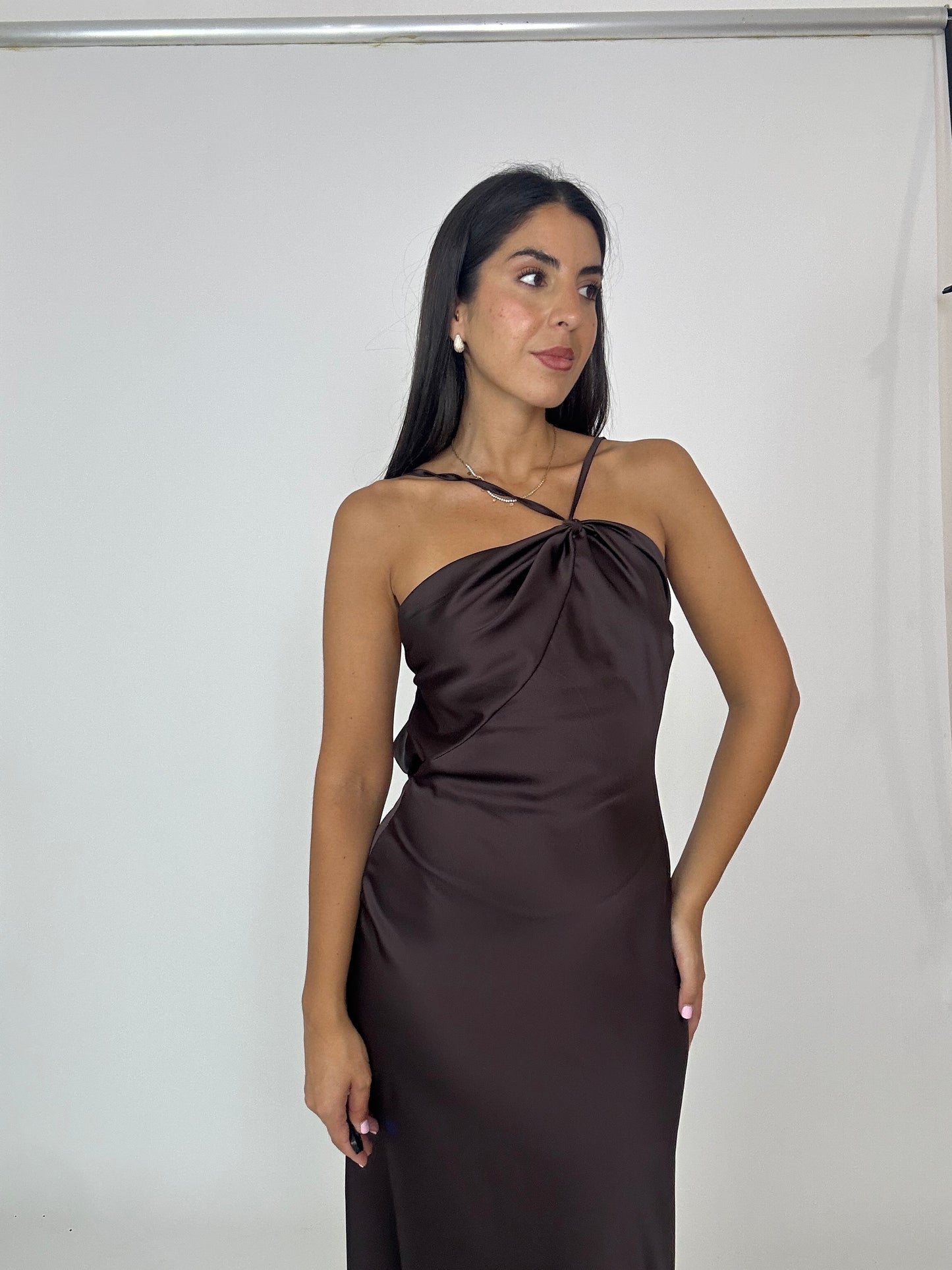 Abito in raso marrone