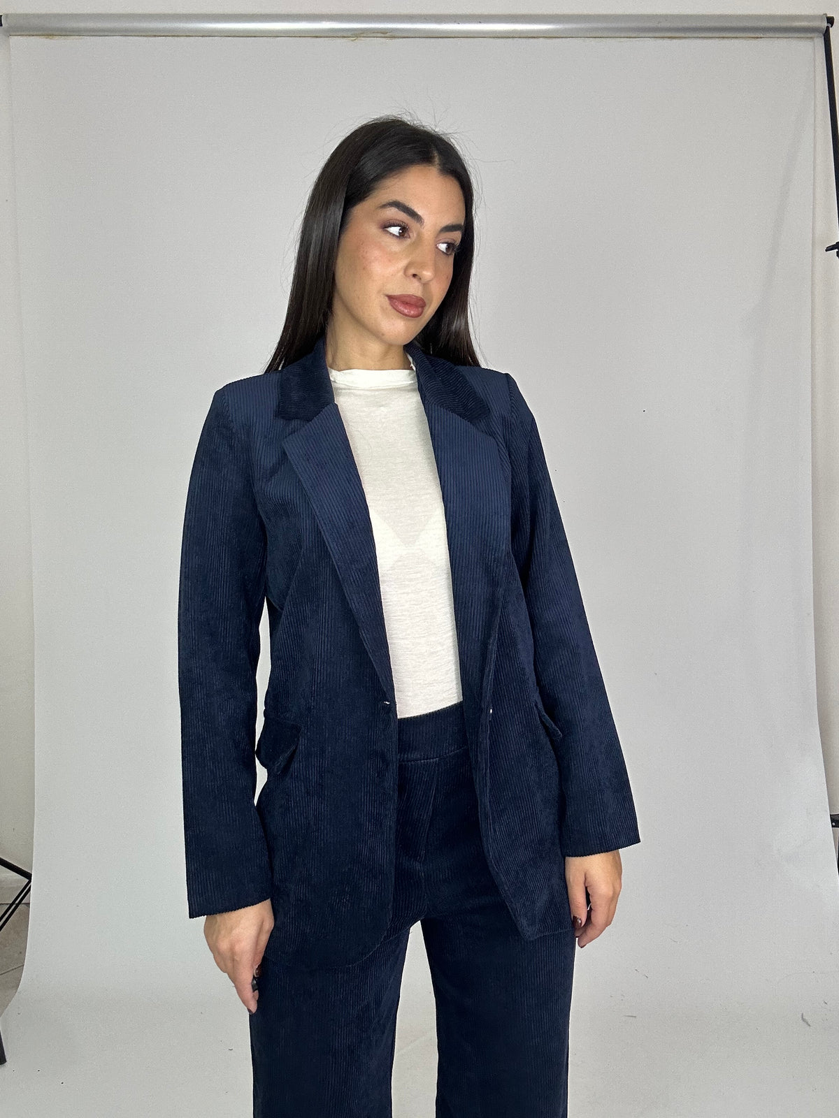 Tailleur a costine in velluto blu