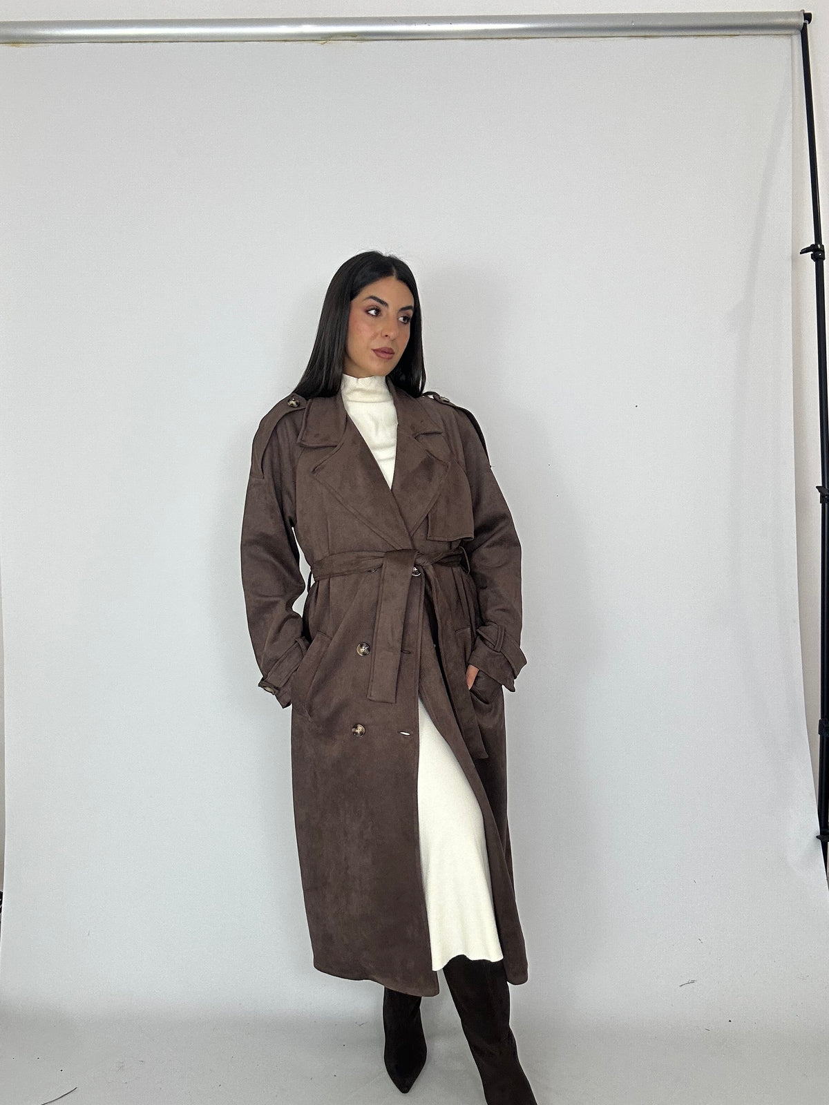 Trench in suede marrone