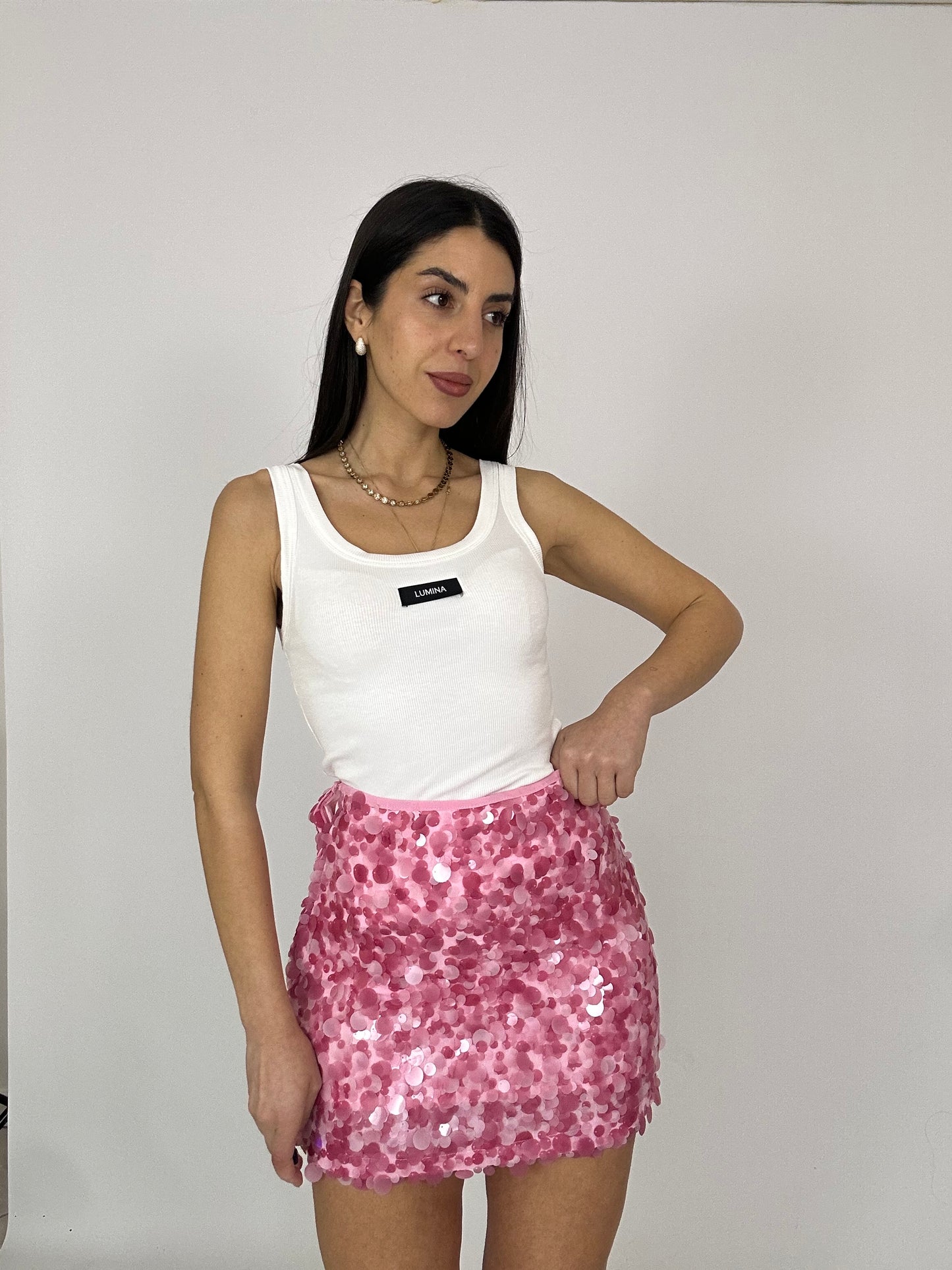 Gonna paillettes rosa