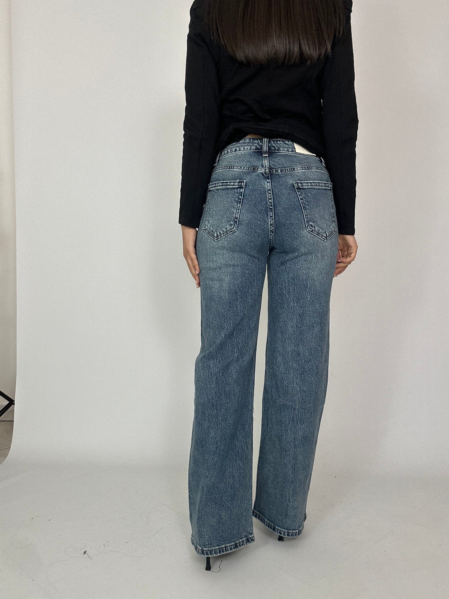 Jeans dritto vita alta blu