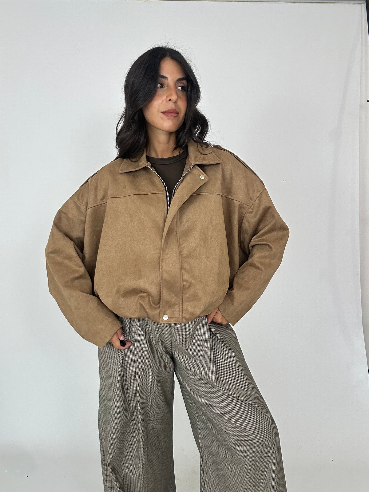 Bomber in suede cammello
