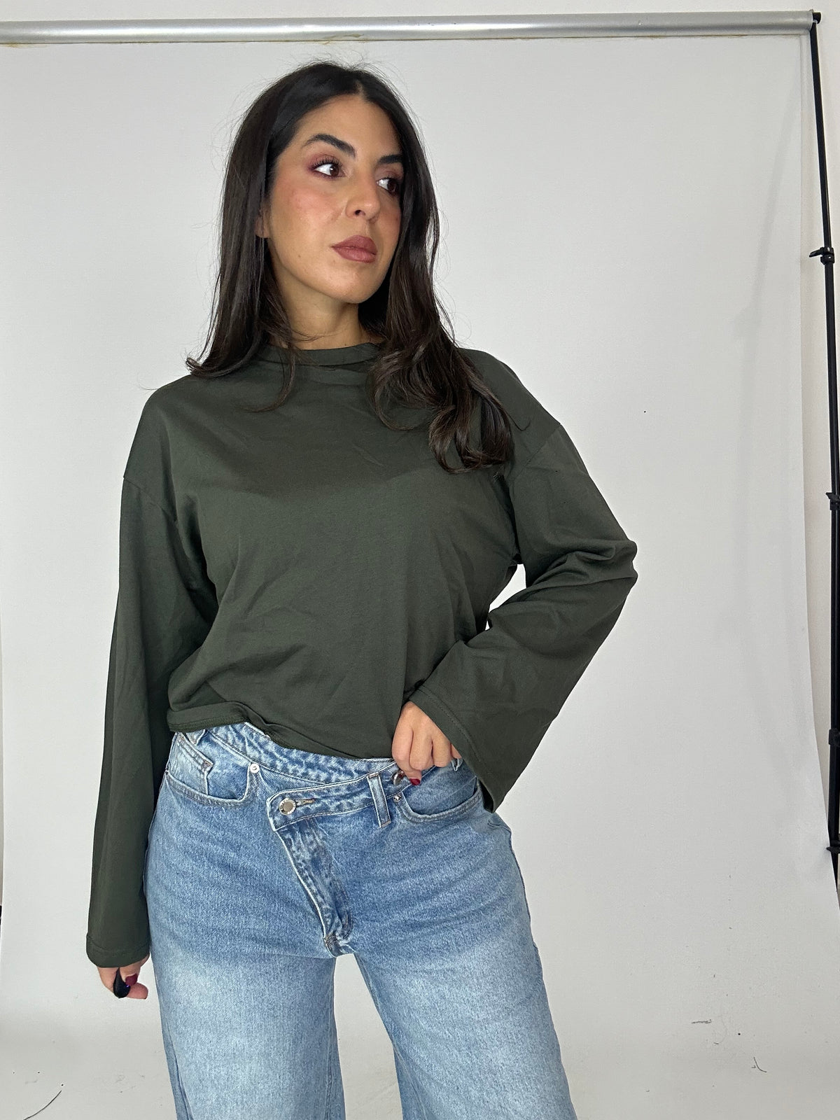 Maglia verde manica larga