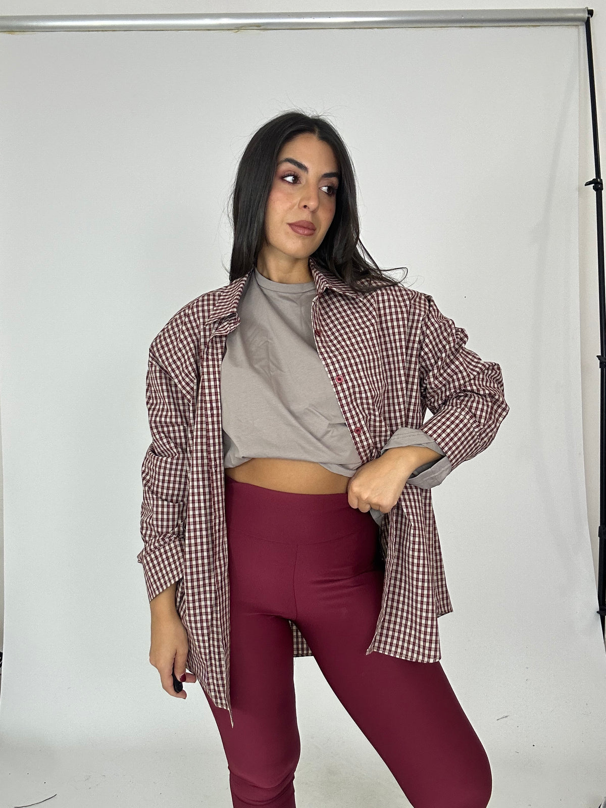 Camicia over  quadri con spalline