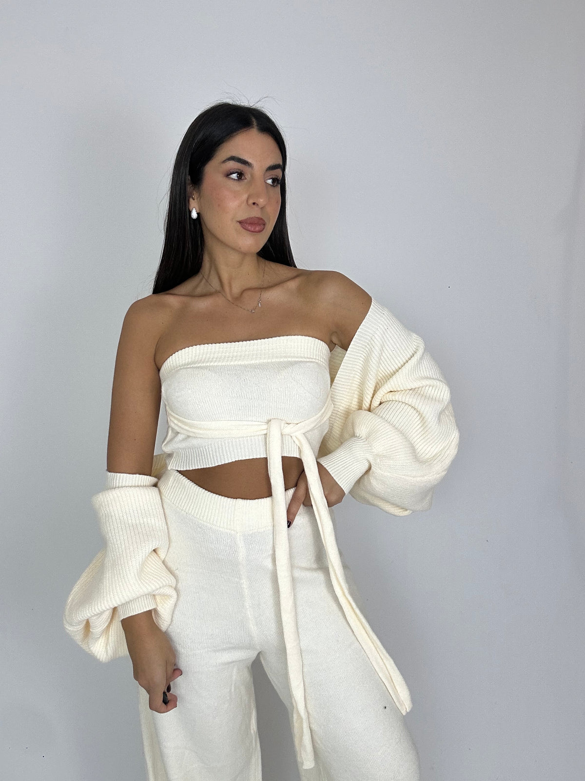 Coordinato lana 3 pezzi panna
