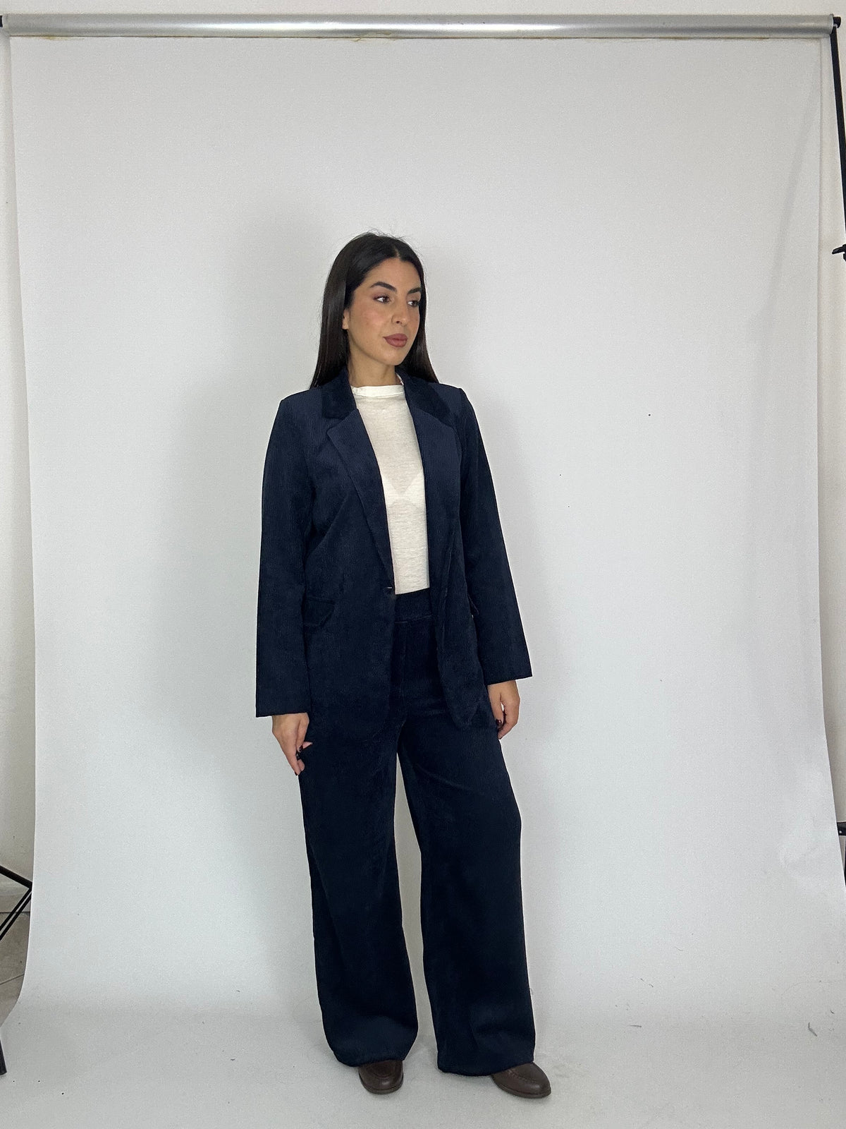 Tailleur a costine in velluto blu